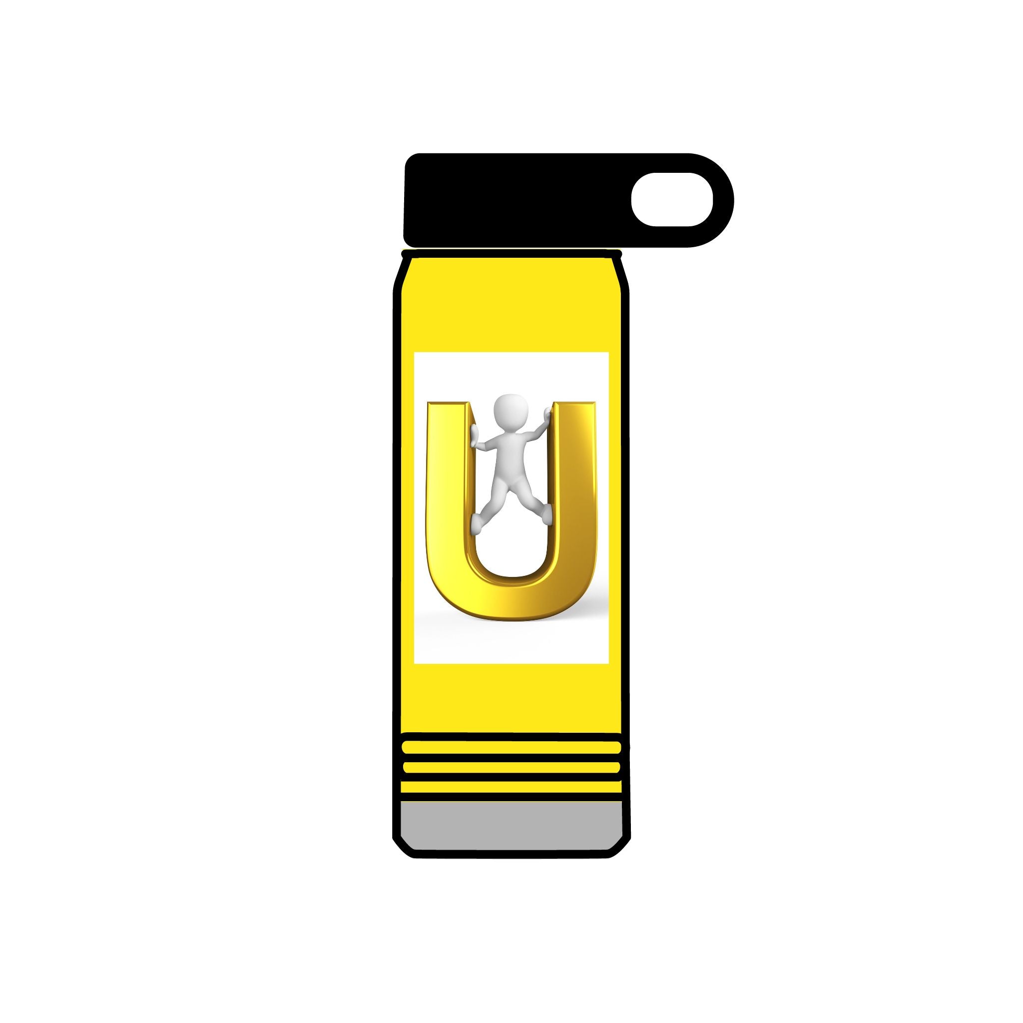 Gold Letter U with 3D Figure Water Bottle | 20oz Insulated Bottle