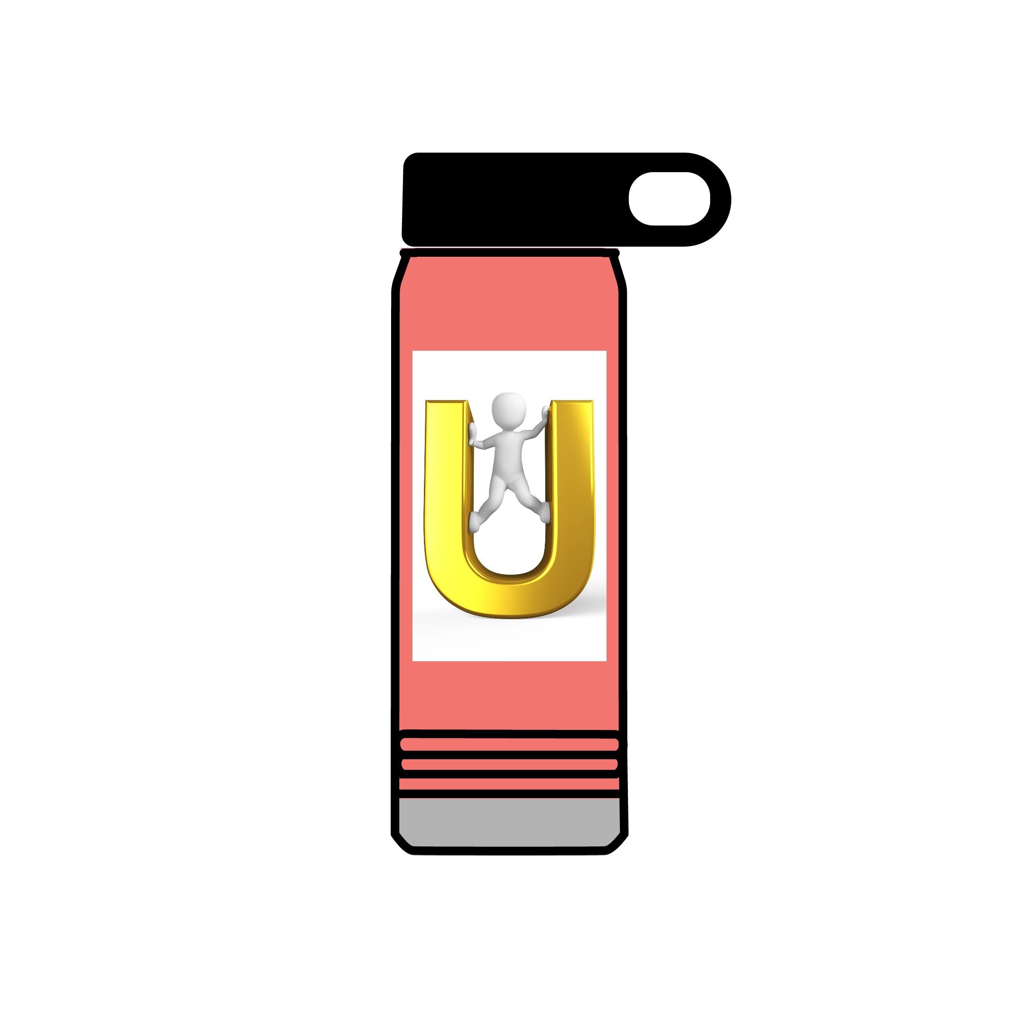 Gold Letter U with 3D Figure Water Bottle | 20oz Insulated Bottle