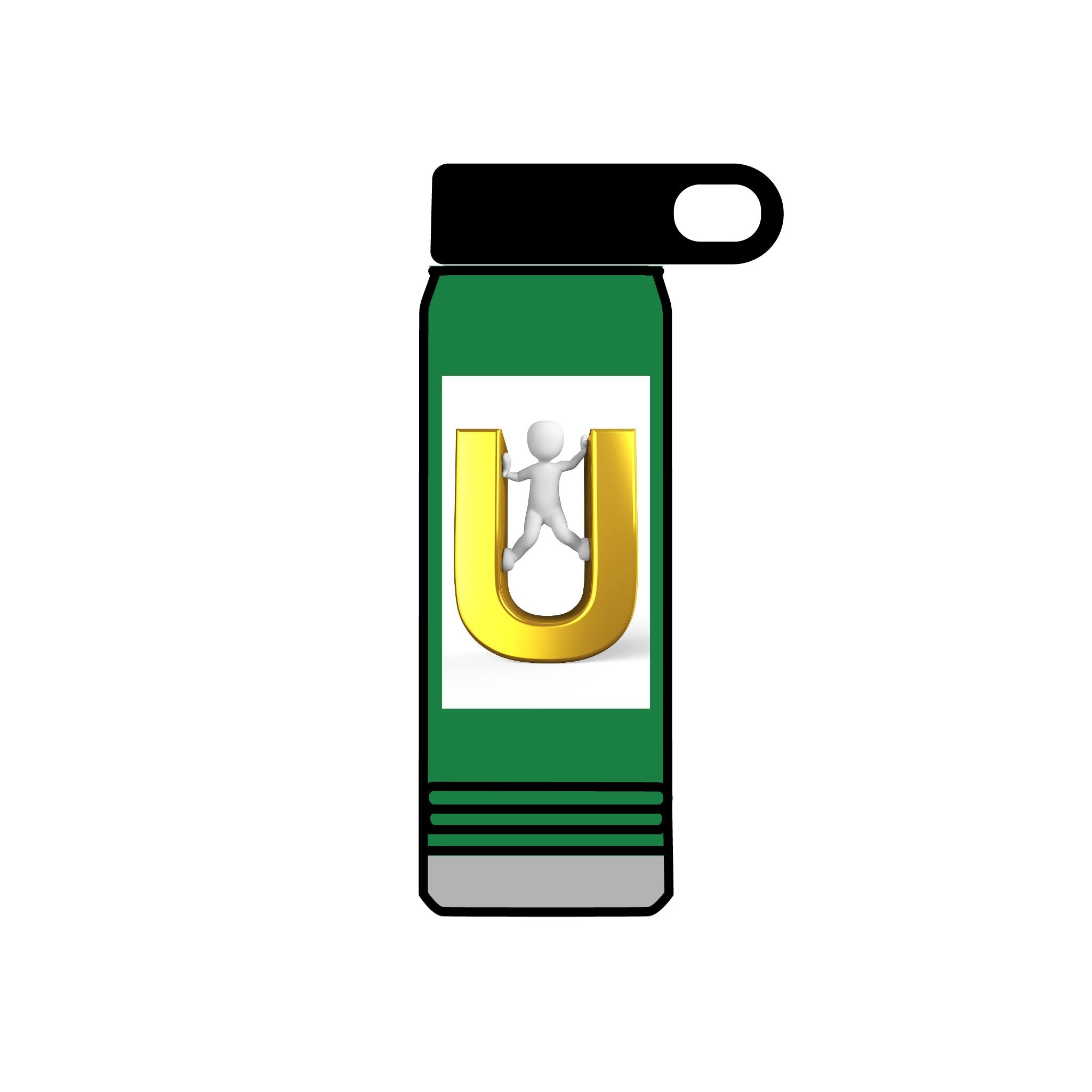 Gold Letter U with 3D Figure Water Bottle | 20oz Insulated Bottle