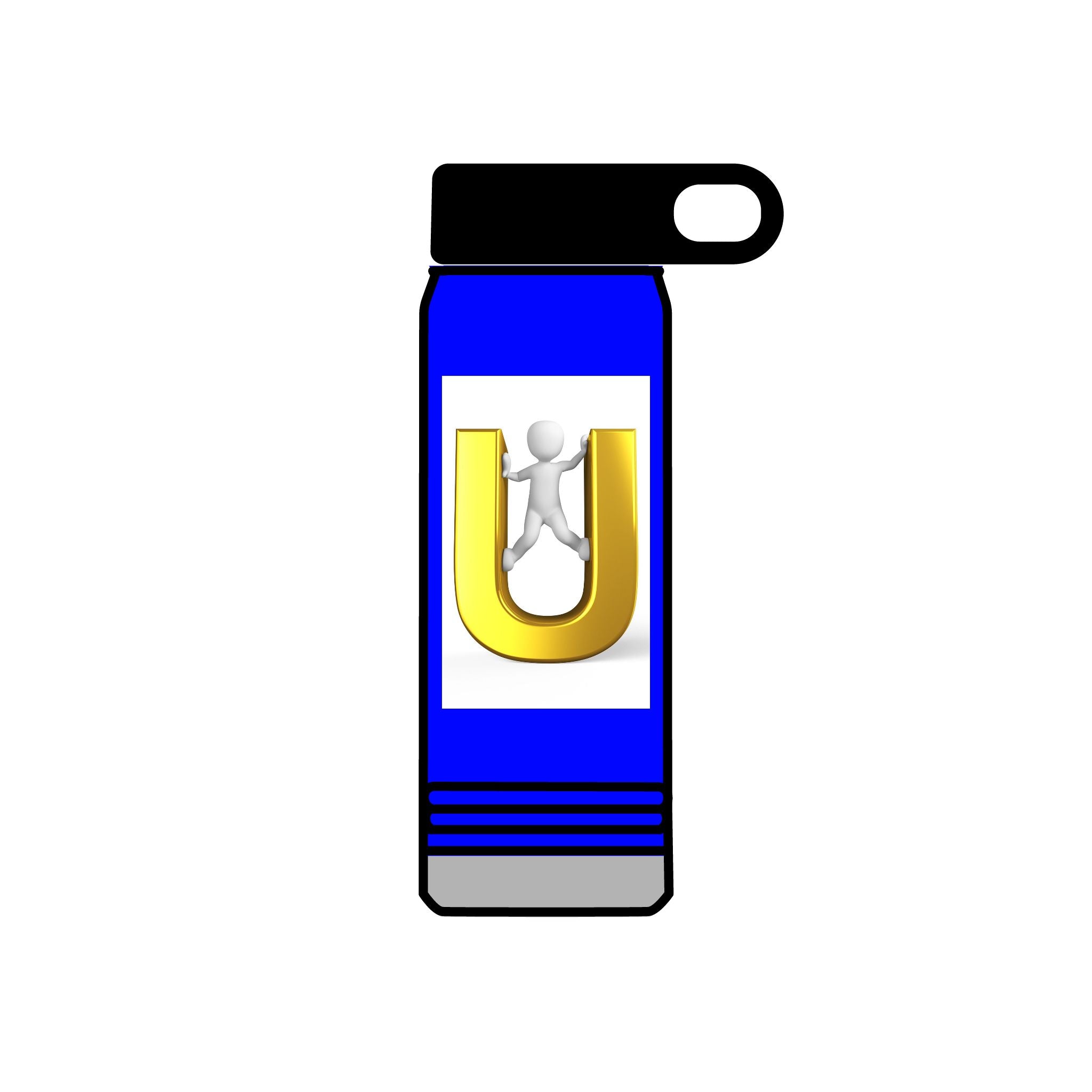 Gold Letter U with 3D Figure Water Bottle | 20oz Insulated Bottle