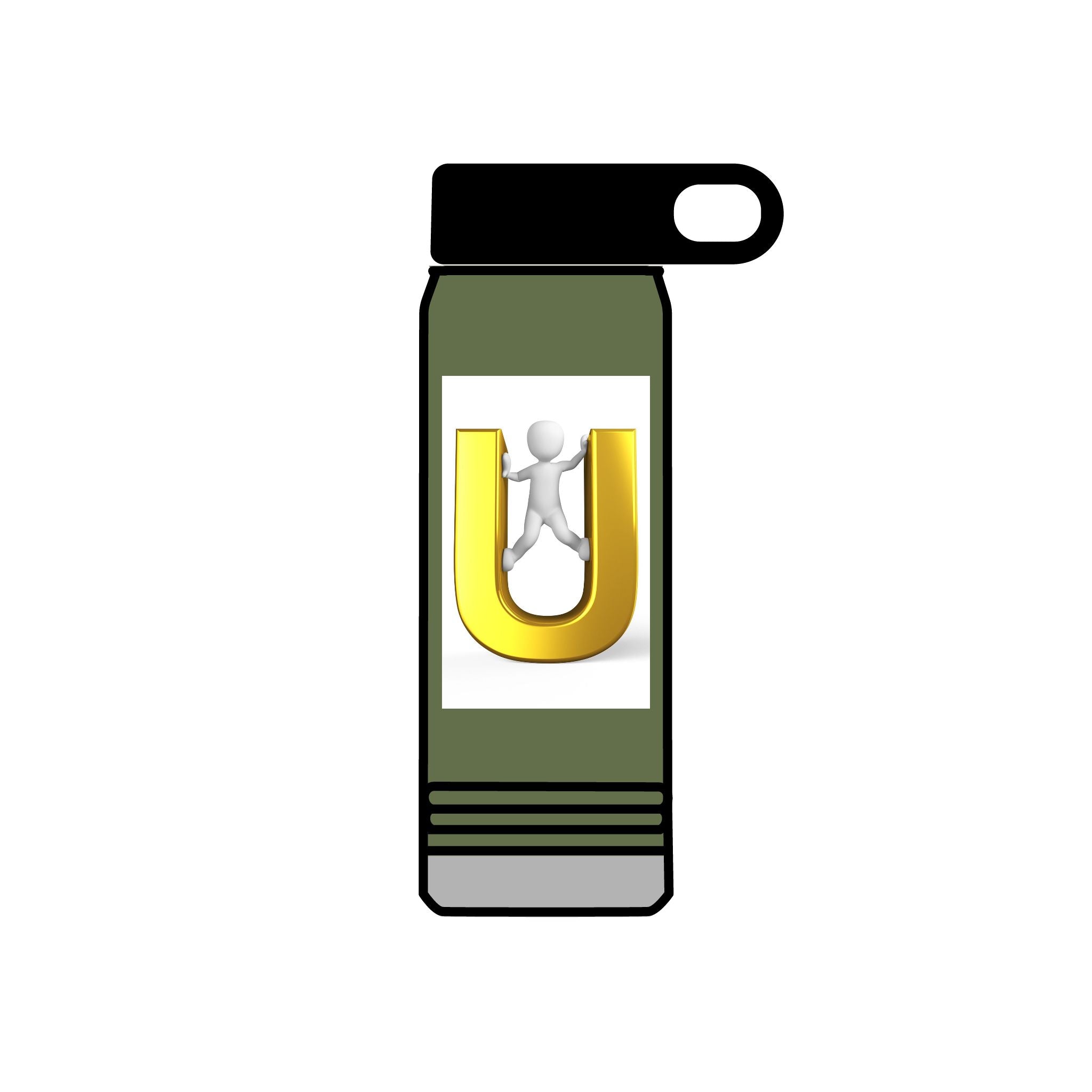 Gold Letter U with 3D Figure Water Bottle | 20oz Insulated Bottle