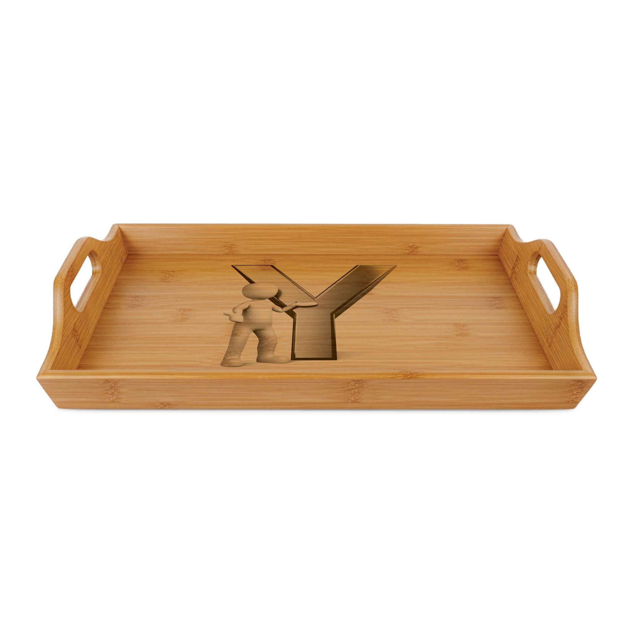Monogram Letter Y Bamboo Serving Tray | Engraved Initial Wood Tray
