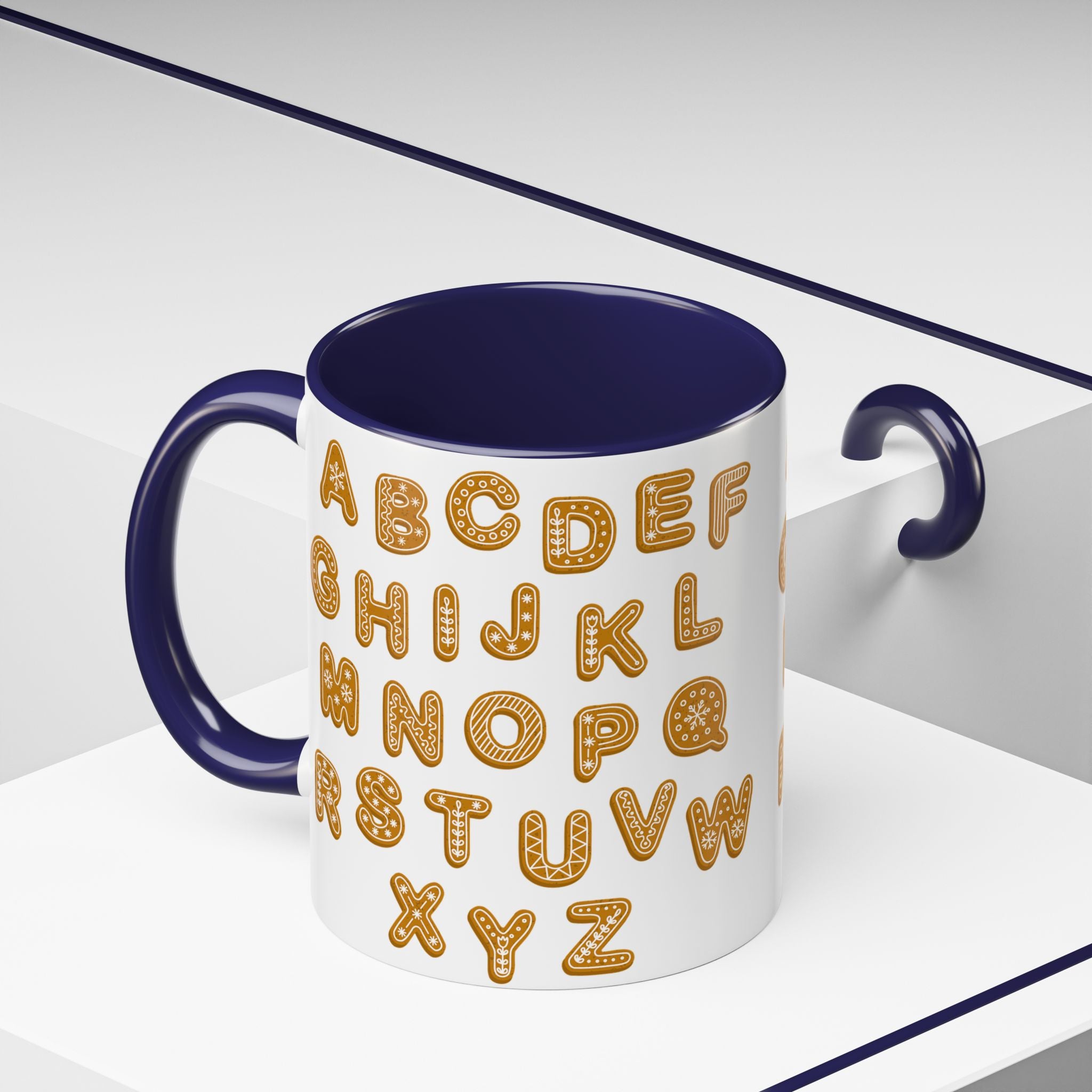 Lebkuchen-Alphabet-Tasse Akzent-Kaffeetasse | Keksbuchstaben-Muster