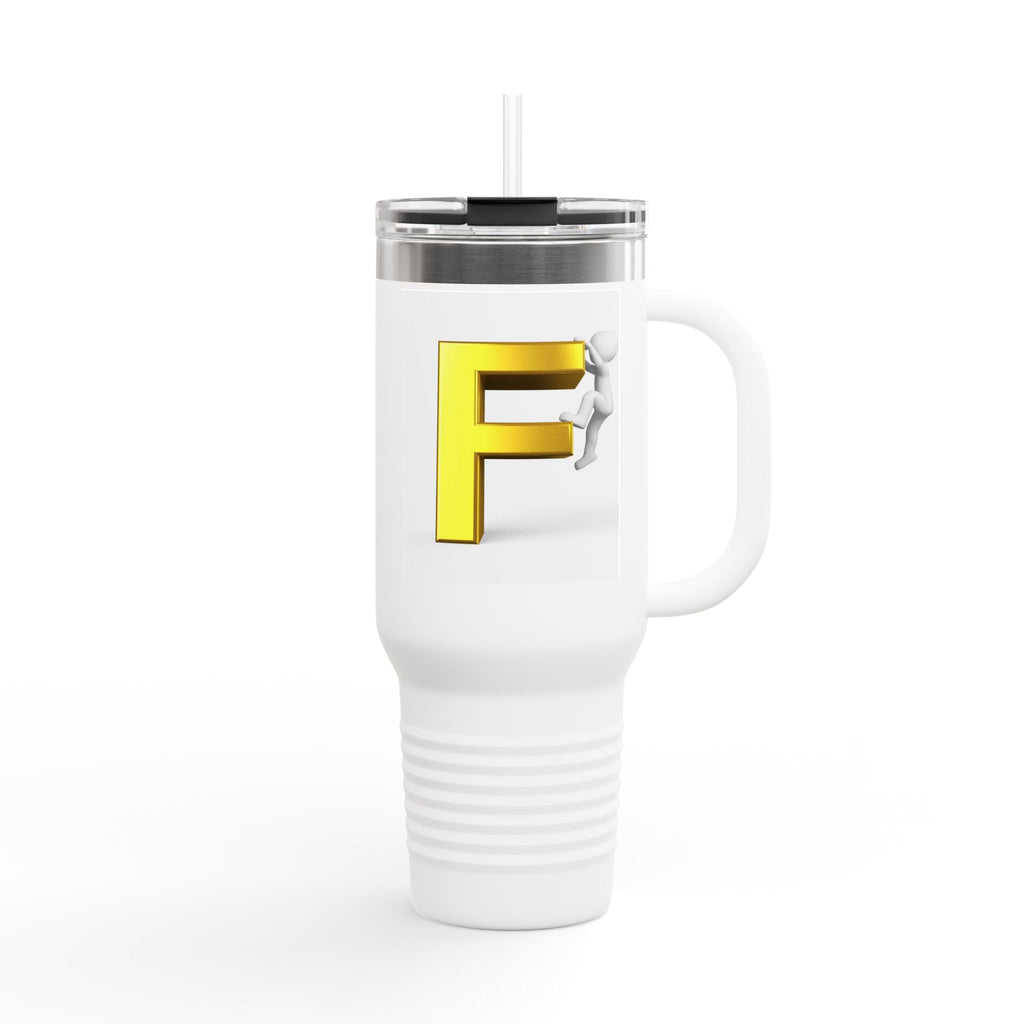 3D Figure Climbing Yellow Letter F Travel Mug | Insulated 40oz