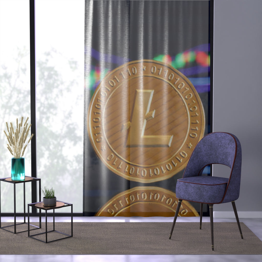 Cryptocurrency Litecoin Coin Window Curtain | Digital Coin Sheer Panel