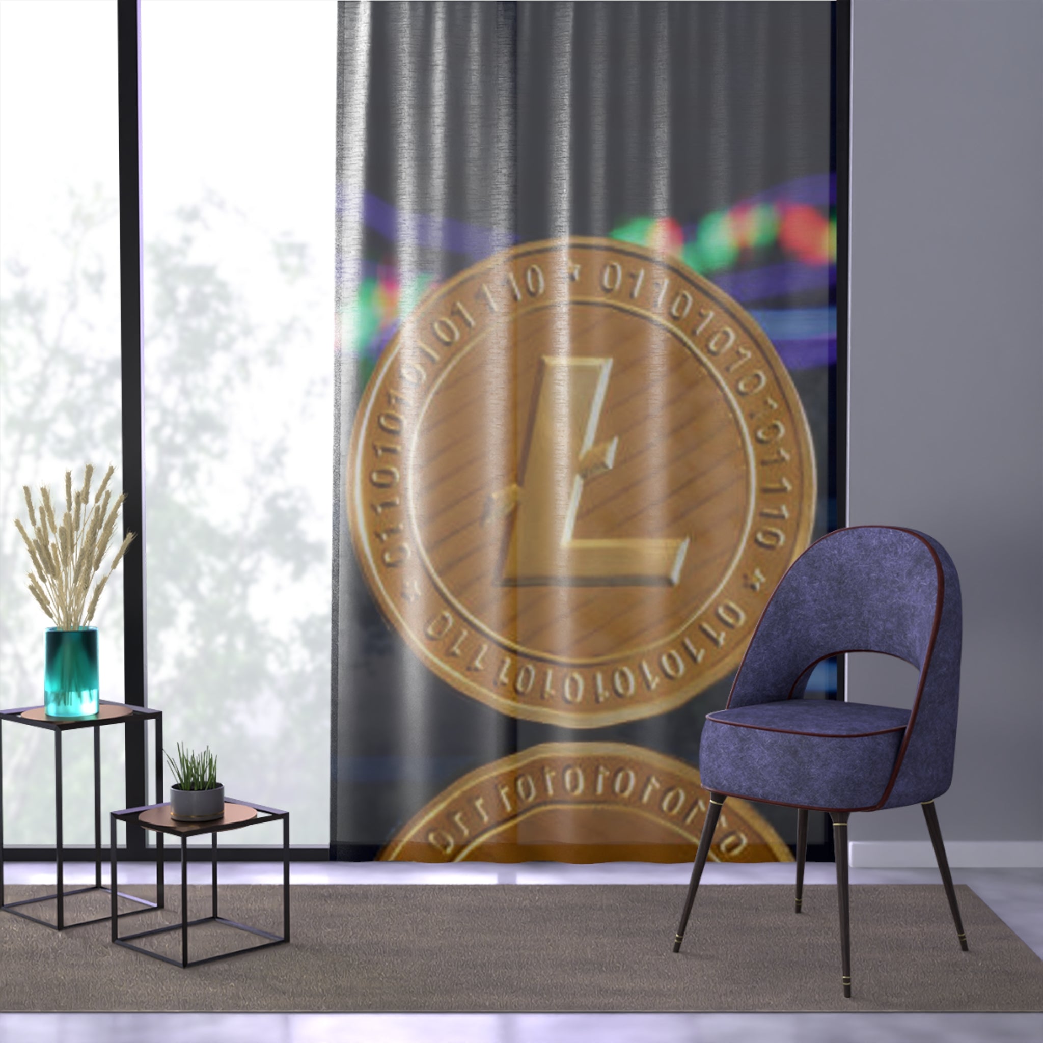 Cryptocurrency Litecoin Coin Window Curtain | Digital Coin Sheer Panel