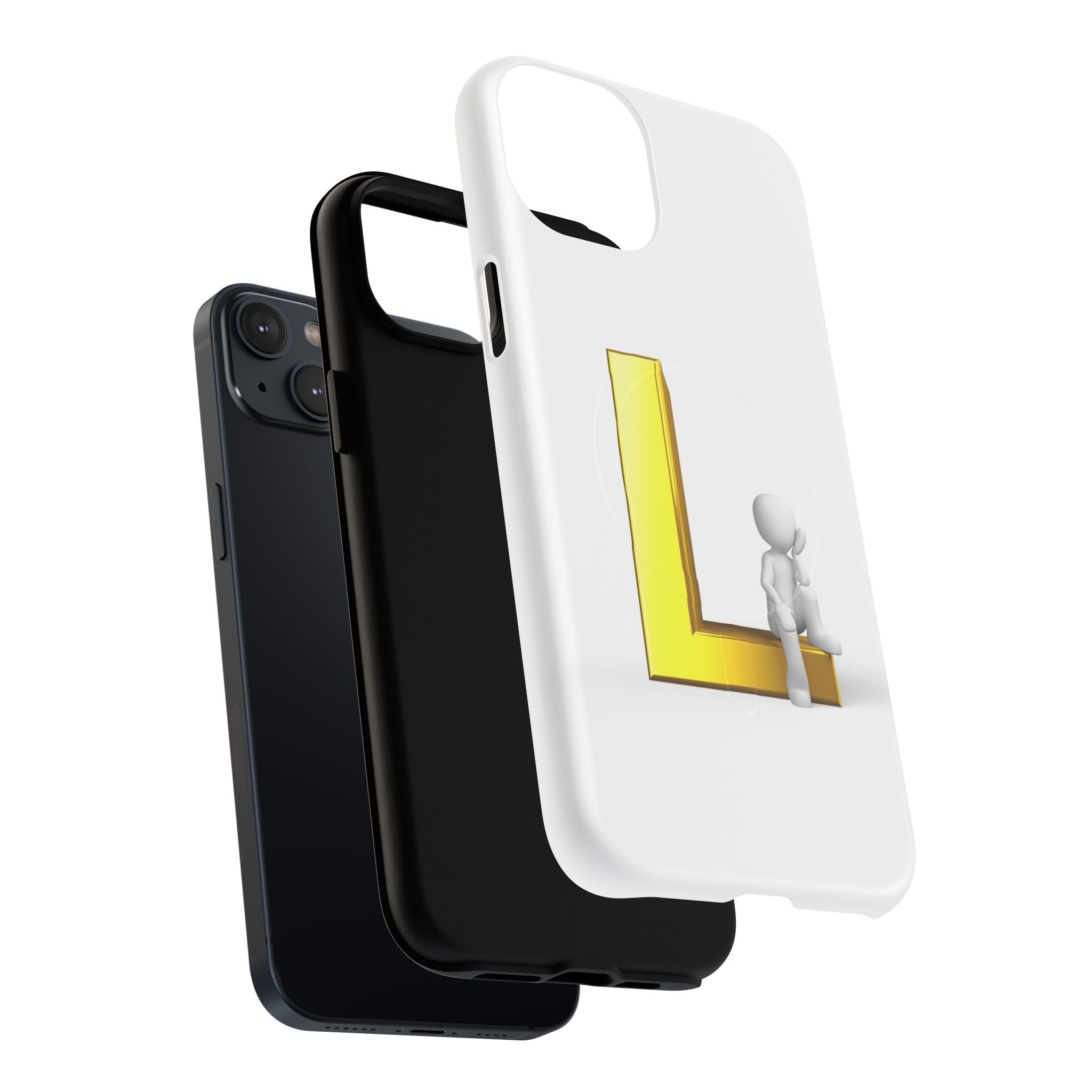 Yellow 3D Letter L with Sitting Figure phone case | Tough Magnetic Case