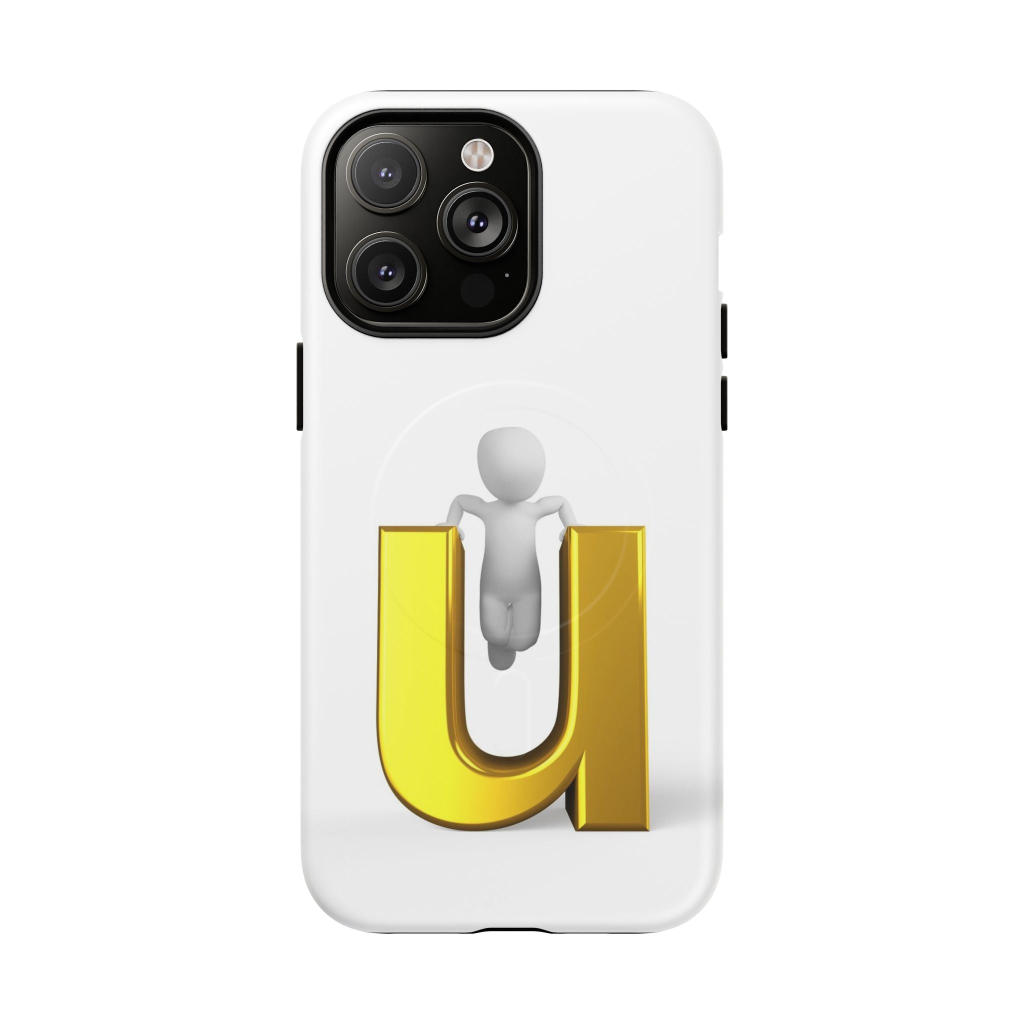 Coque de téléphone 3D Personnage avec Lettre U Dorée | Coque Magnétique Robuste