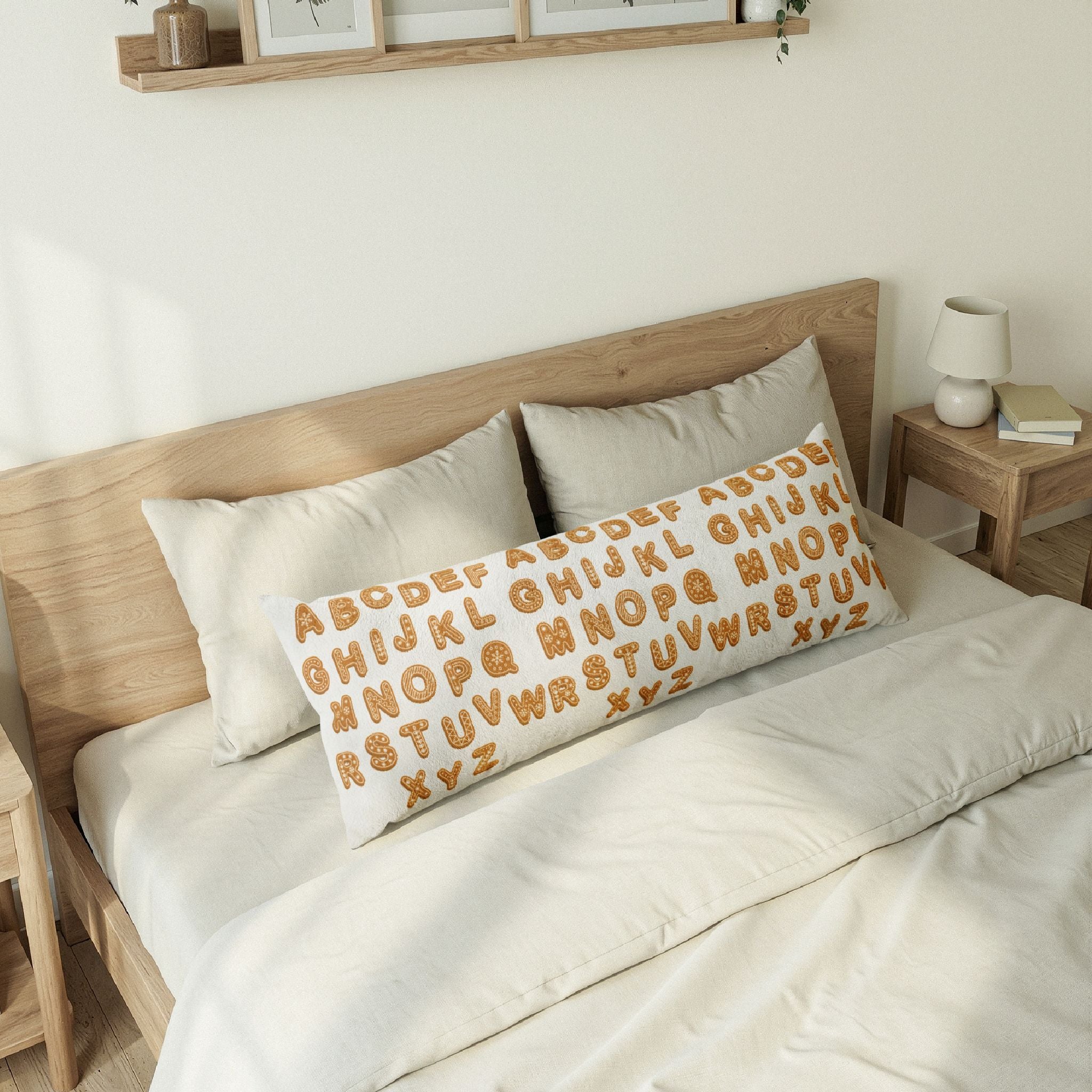 Alphabet Cookie Pattern Body Pillow | Gingerbread Letters Pillowcase