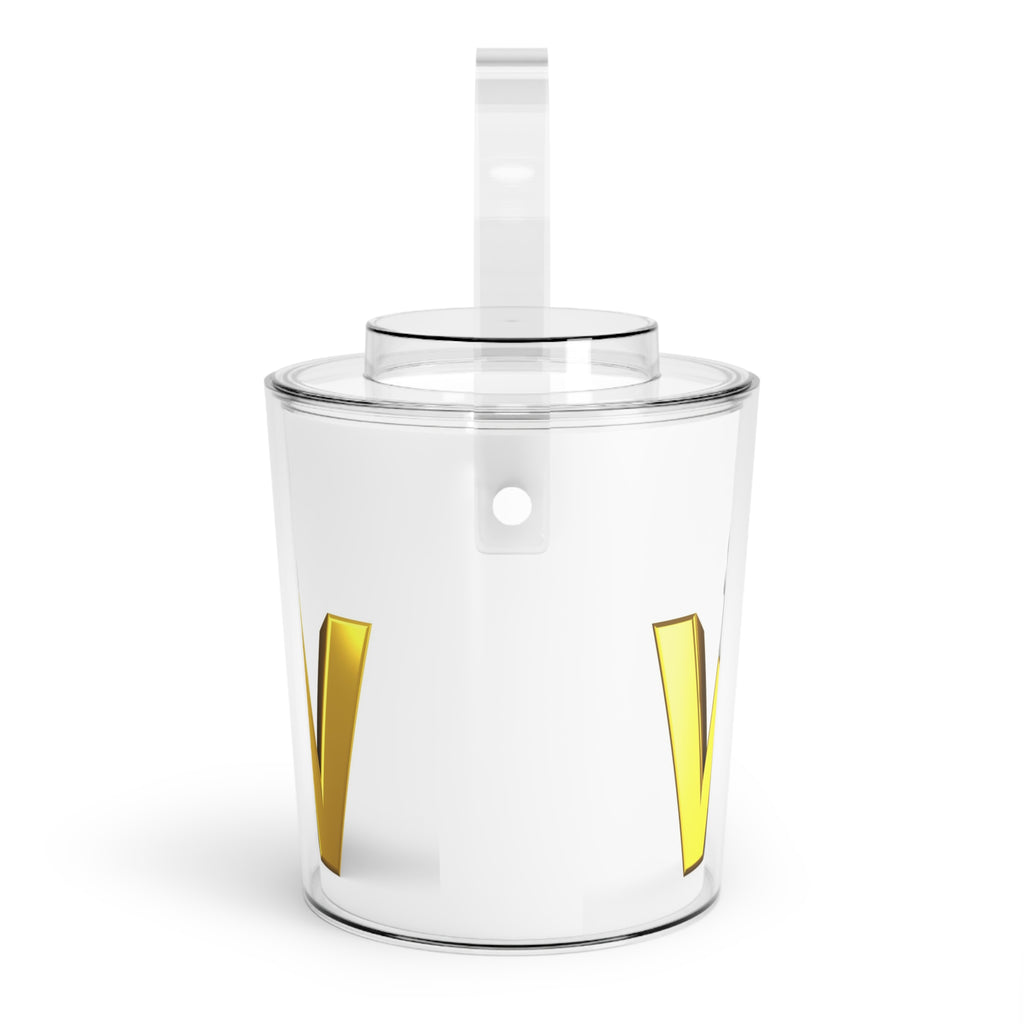 Gold Letter W Monogram Ice Bucket with Tongs | Personalized Bar Accessory