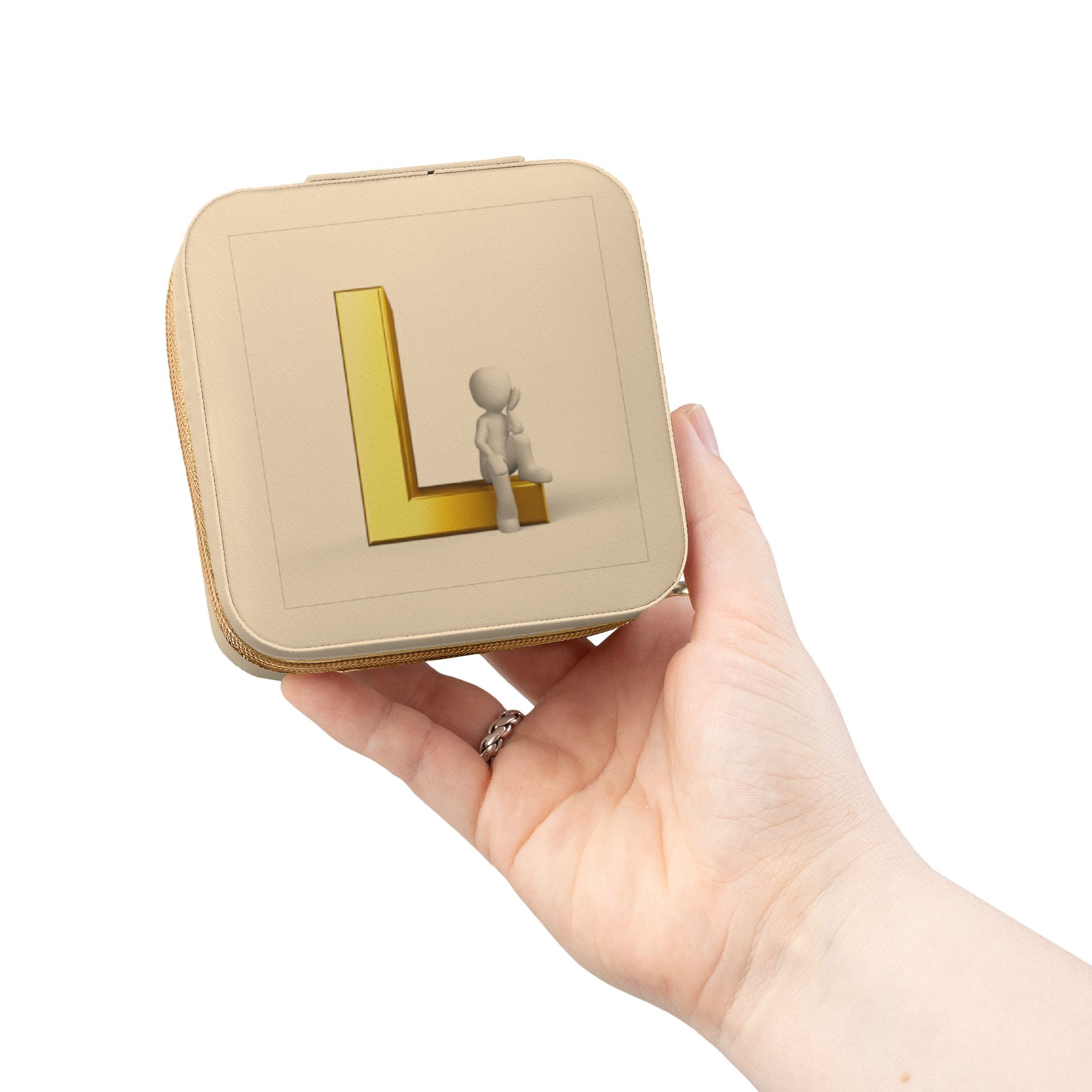 Monogram L Initial Jewelry Travel Case | Compact Pink Ring Earring Organizer