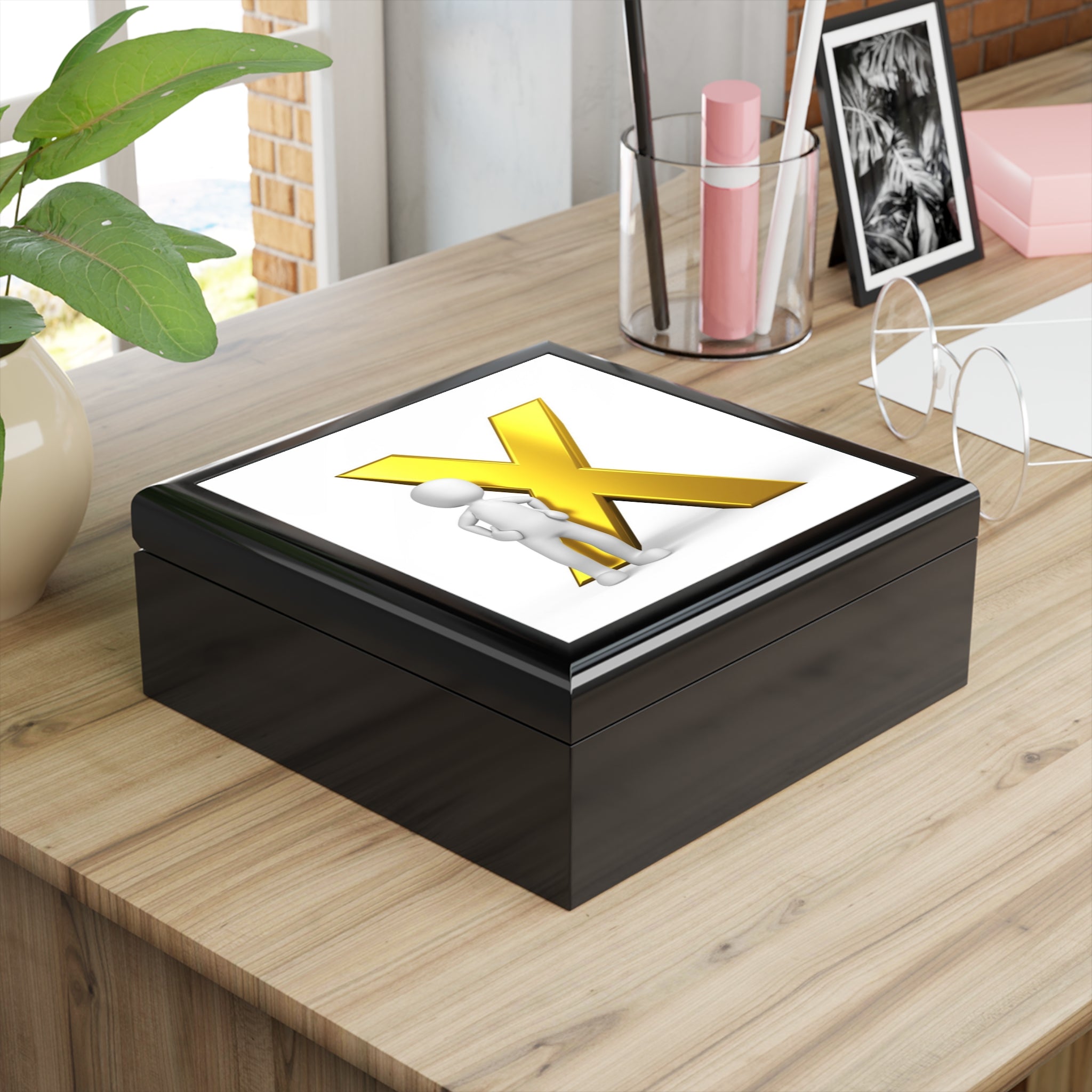 3D Gold X Initial Jewelry Box | Personalized Keepsake Box