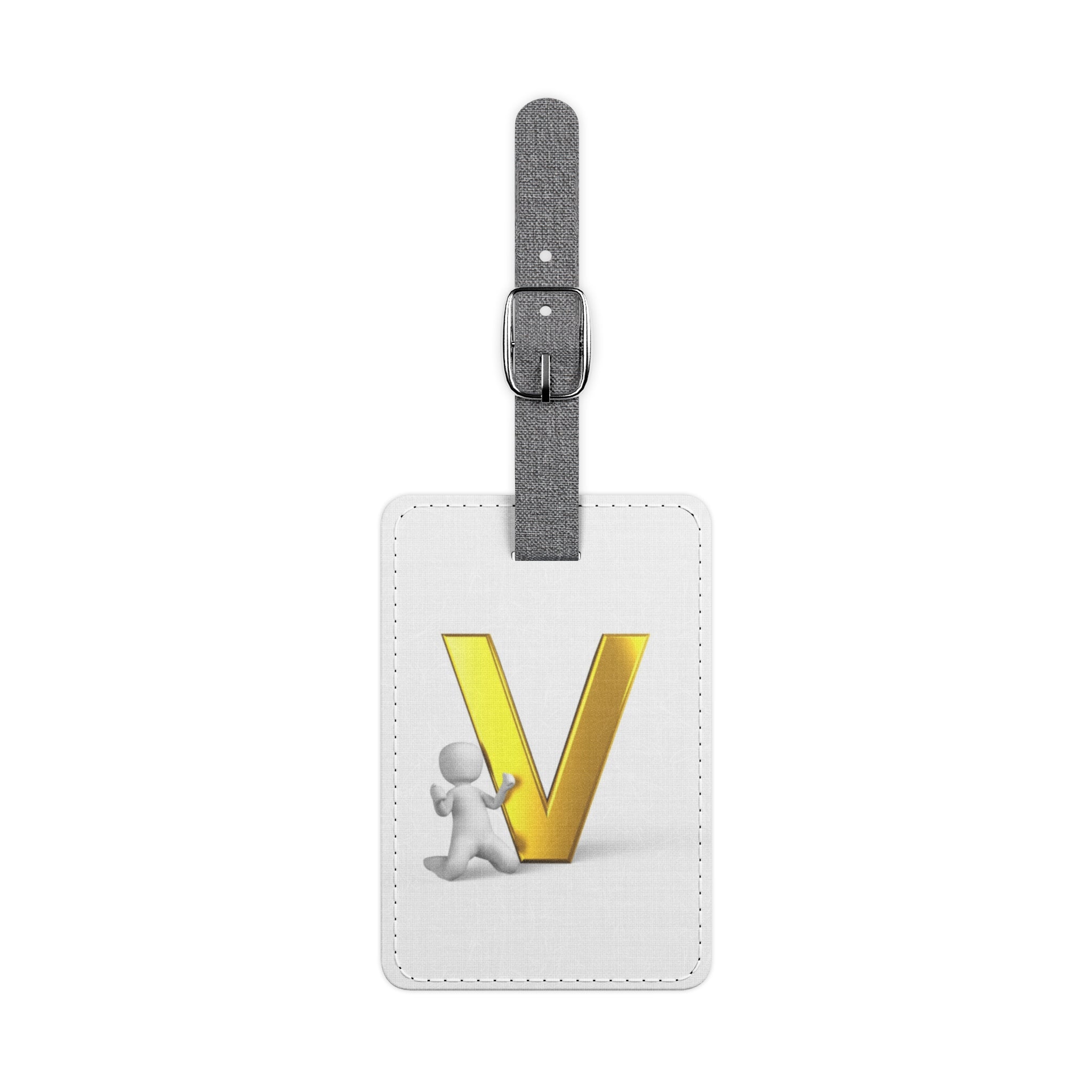 Gold Letter V Monogram Luggage Tag | Rectangle Saffiano Polyester