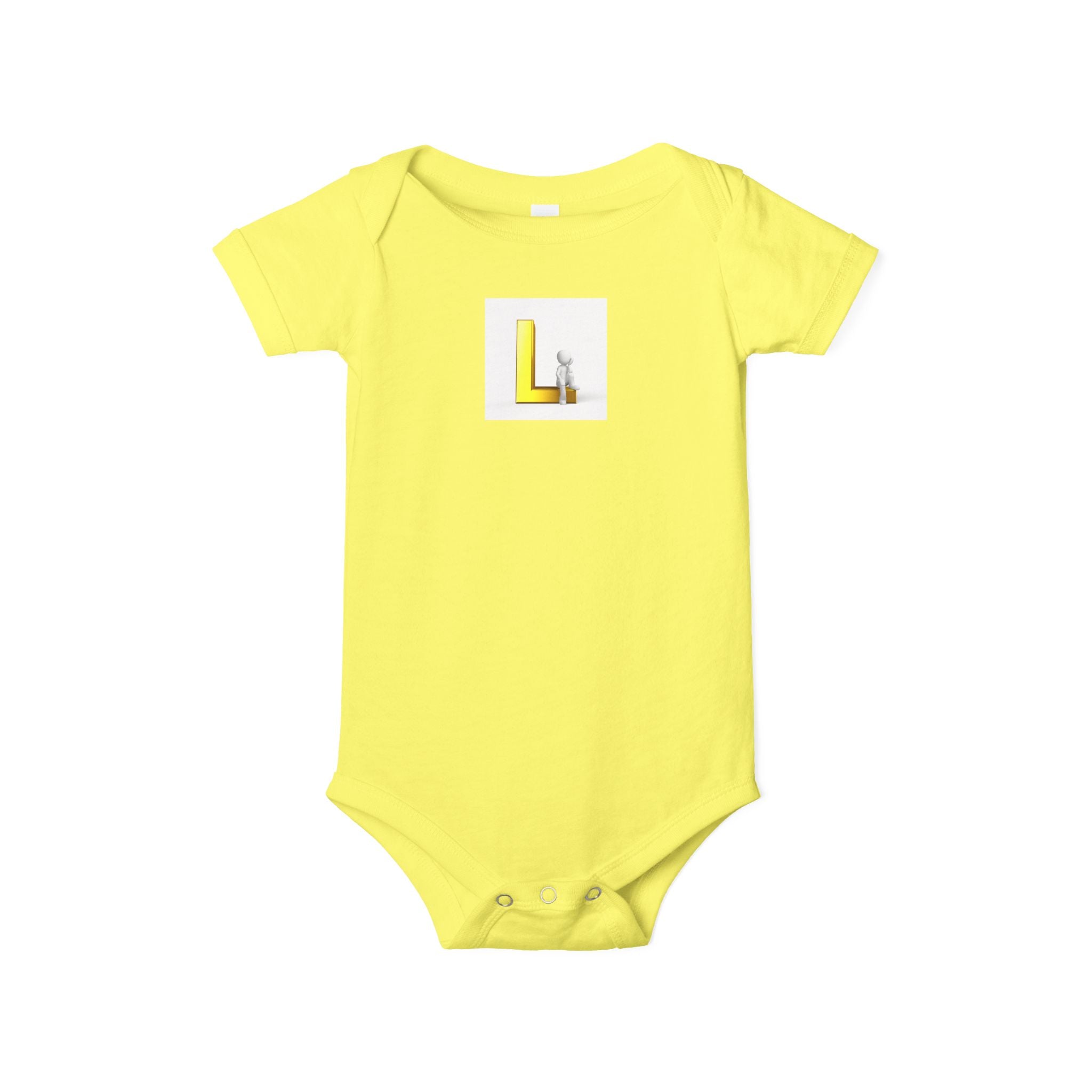 Body bébé lettre L jaune majuscule avec petit agneau
