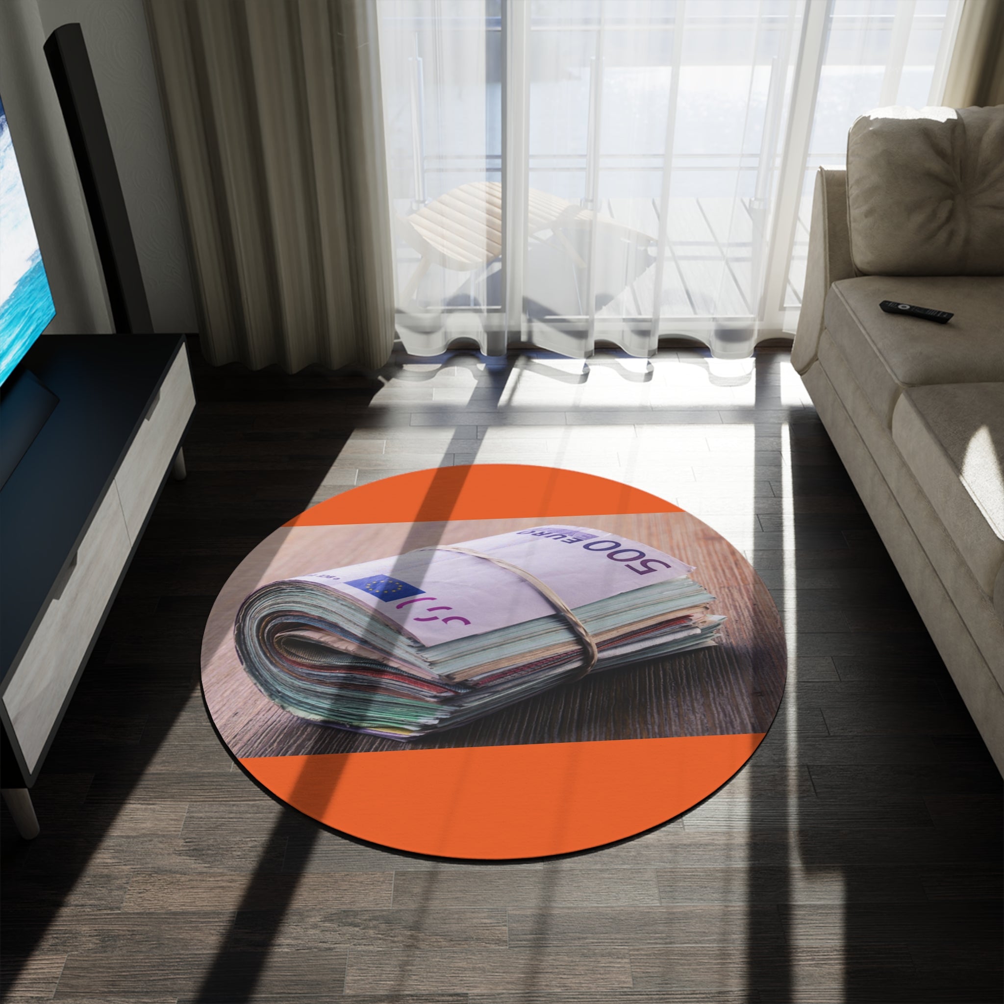 Stack of Euro Banknotes Round Rug | Money Print Circle Rug