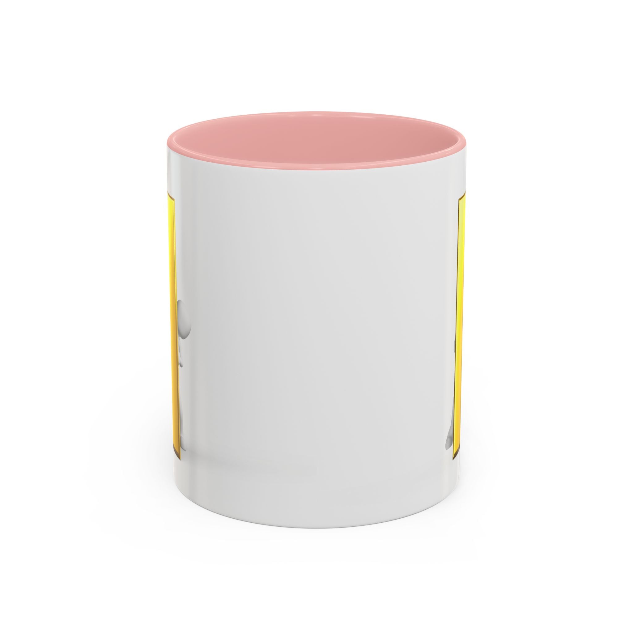 Mug en céramique avec bonhomme allumette jetant un coup d'œil derrière la lettre i dorée | Tasse à café avec anse et intérieur contrastants