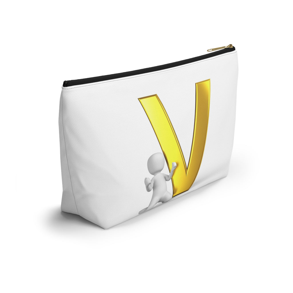 Gold Letter V Monogram Accessory Pouch | Initial V Makeup Bag