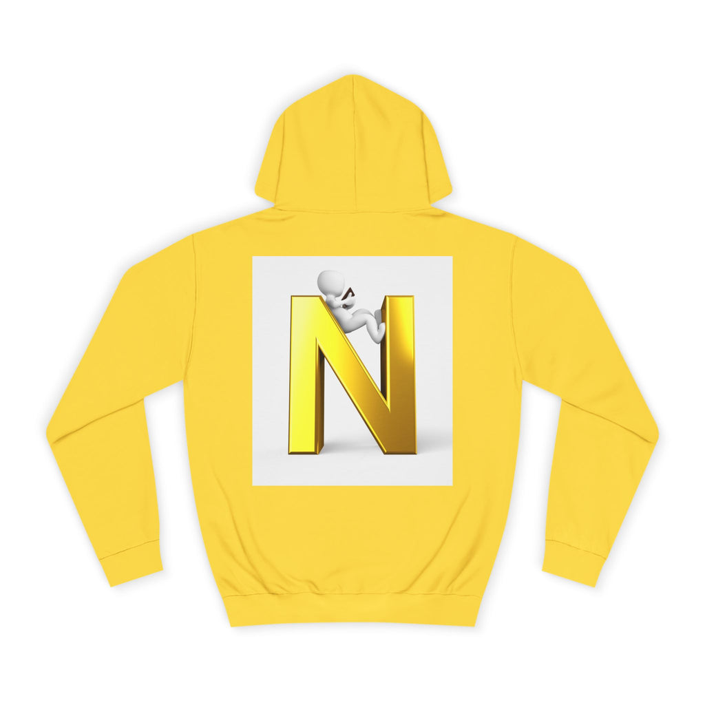 Gold 3D Letter N with Climbing Figure Hoodie | Initial Monogram Pullover