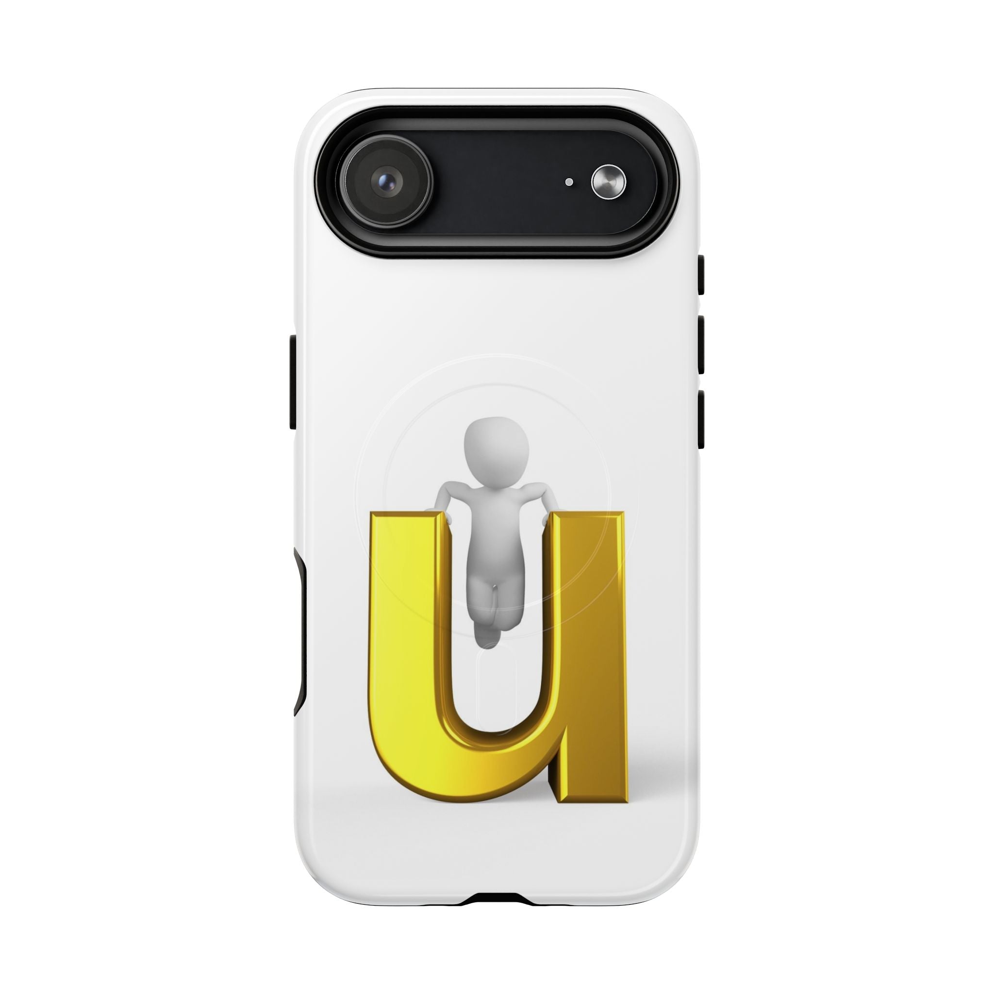 Coque de téléphone 3D Personnage avec Lettre U Dorée | Coque Magnétique Robuste