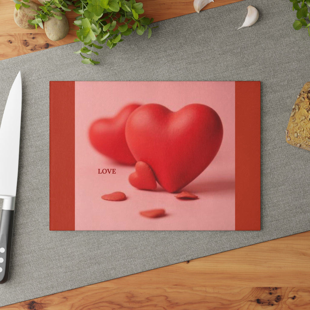 Red Heart Love design Glass Cutting Board | Valentine's kitchen decor