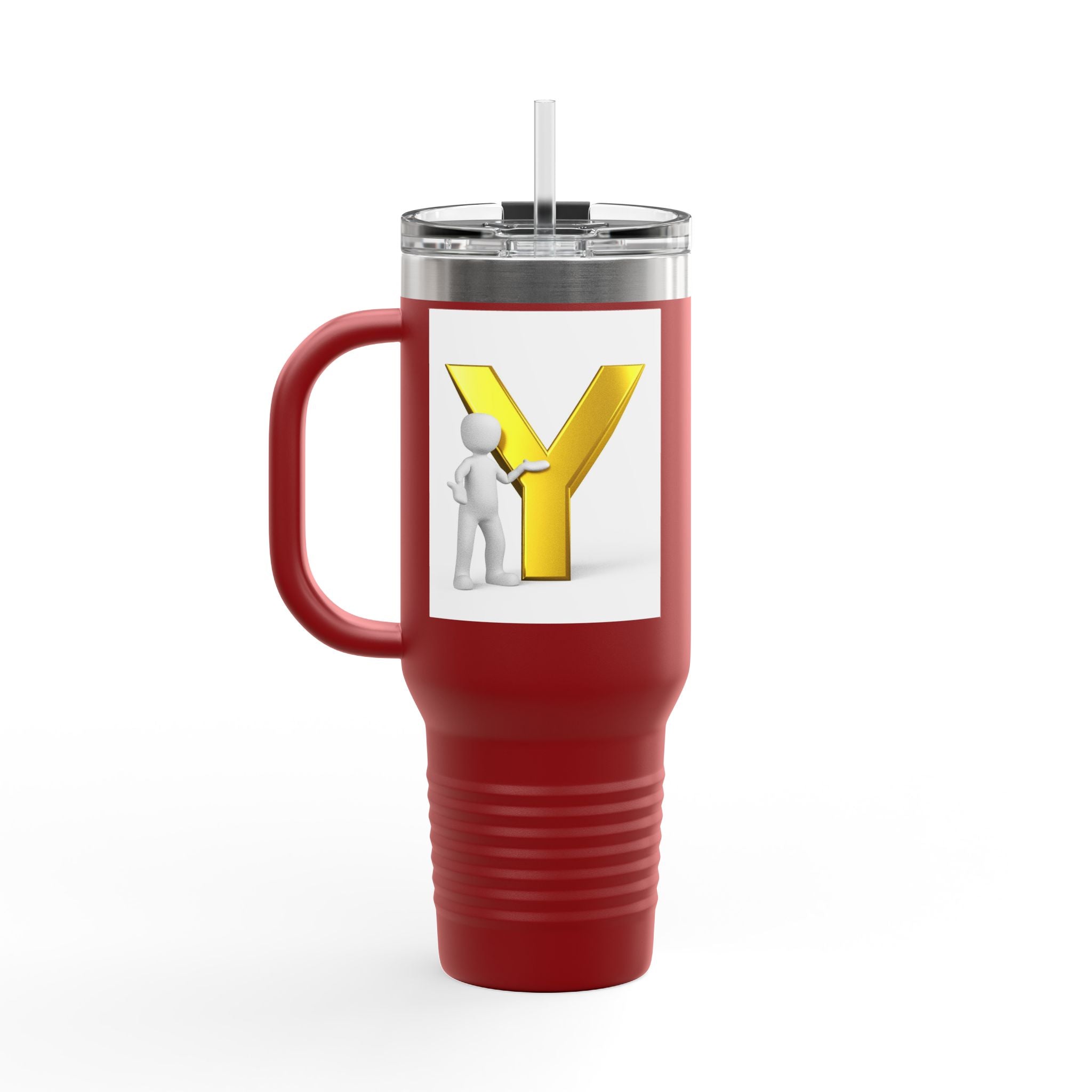 Yellow 3D Letter Y with Figure Travel Mug