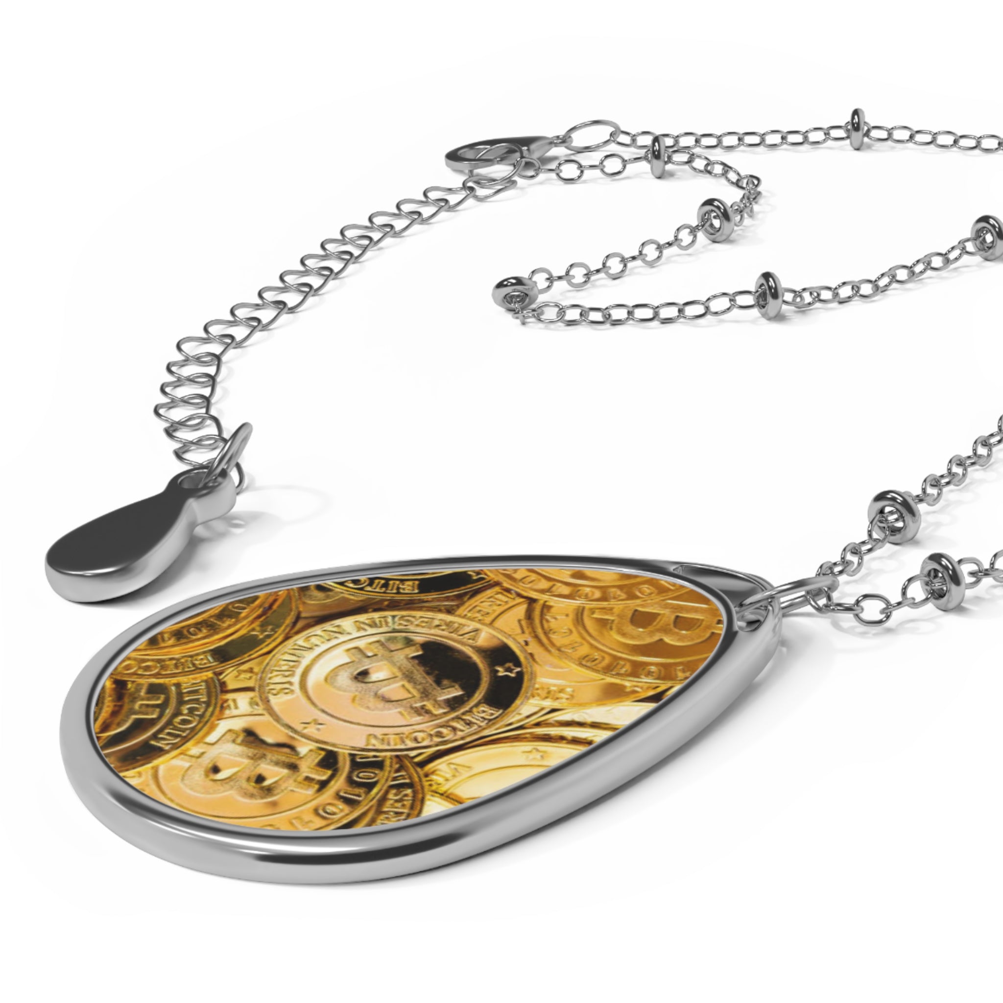 Oval Necklace — Steampunk Gear Teardrop Pendant Necklace