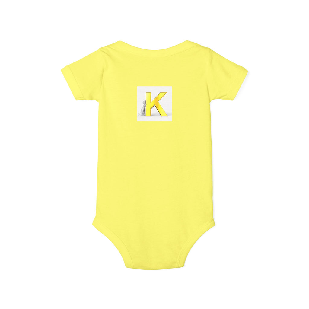 Yellow Letter K Monogram Baby Bodysuit | Infant Onesie Initial