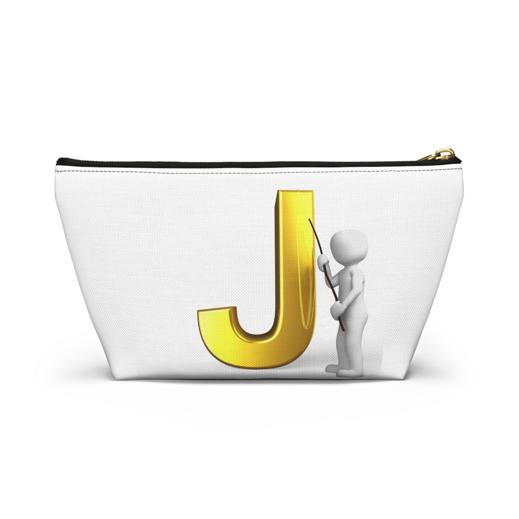 Gold Letter J with Pointing Character Accessory Pouch | Monogram Makeup Bag