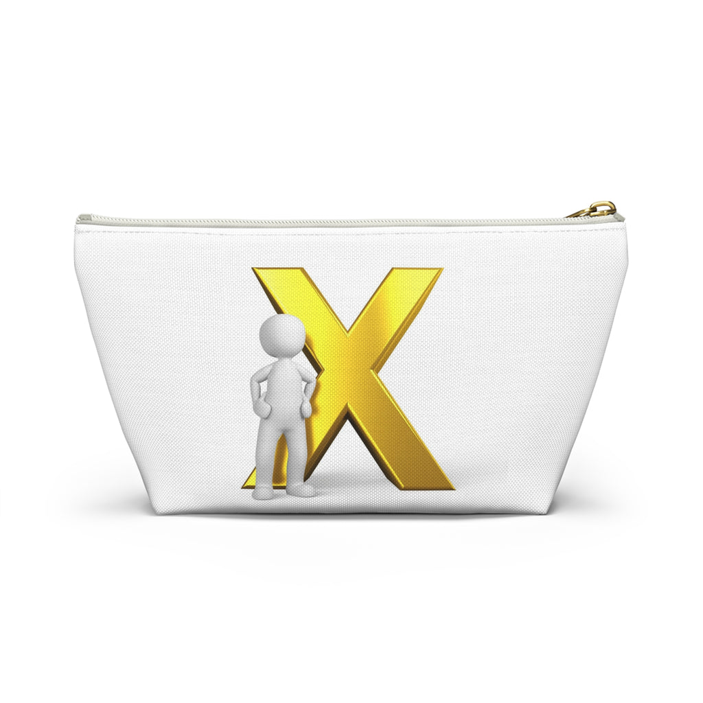 Gold Letter X with Stick Figure Accessory Pouch | T-Bottom Zipper Pouch