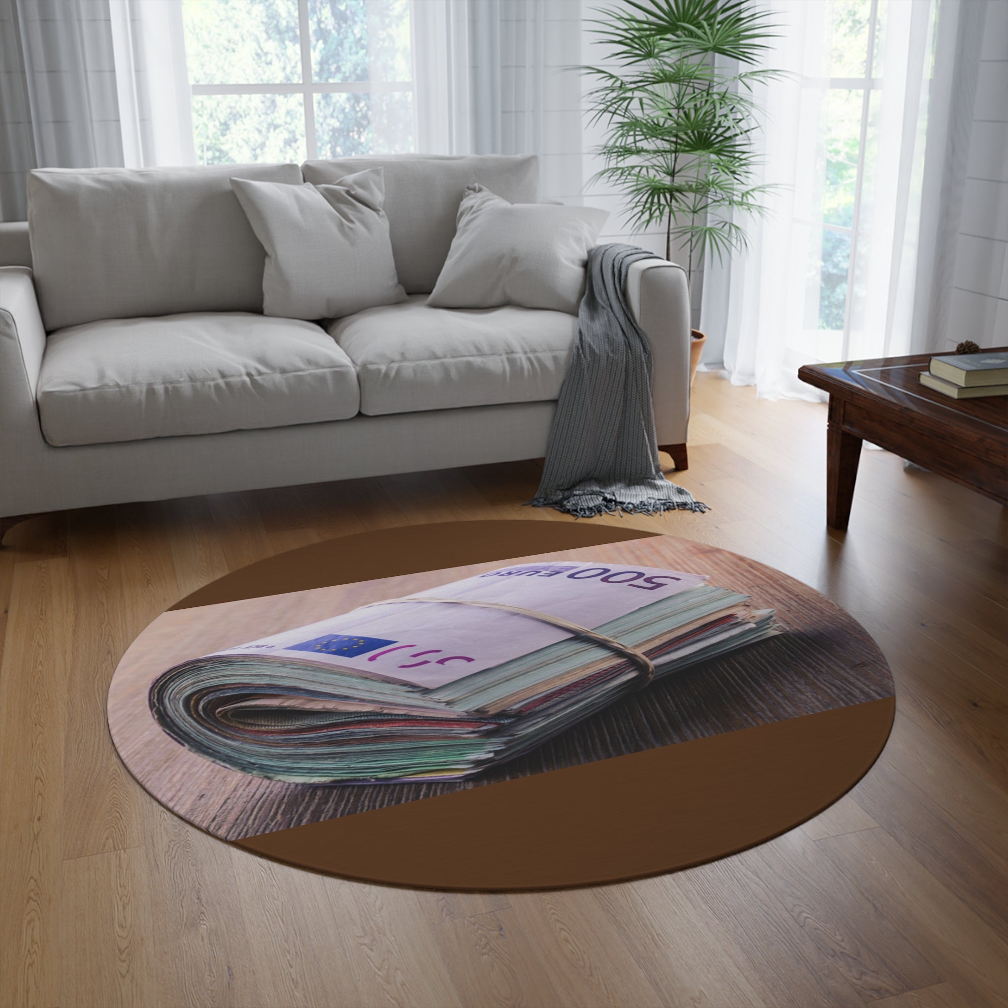 Stack of Euro Bills Round Rug | Money Print Floor Mat