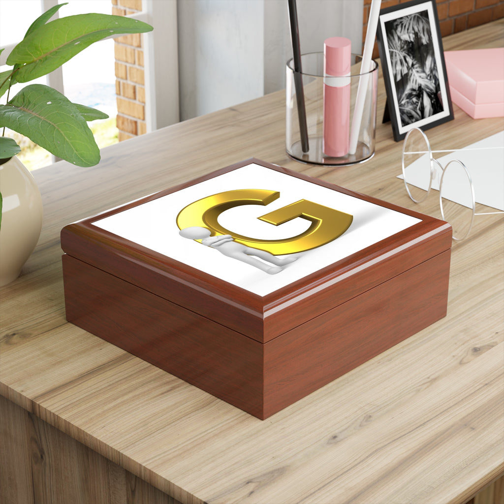 Gold Letter G Monogram Jewelry Box | Initial Keepsake Box