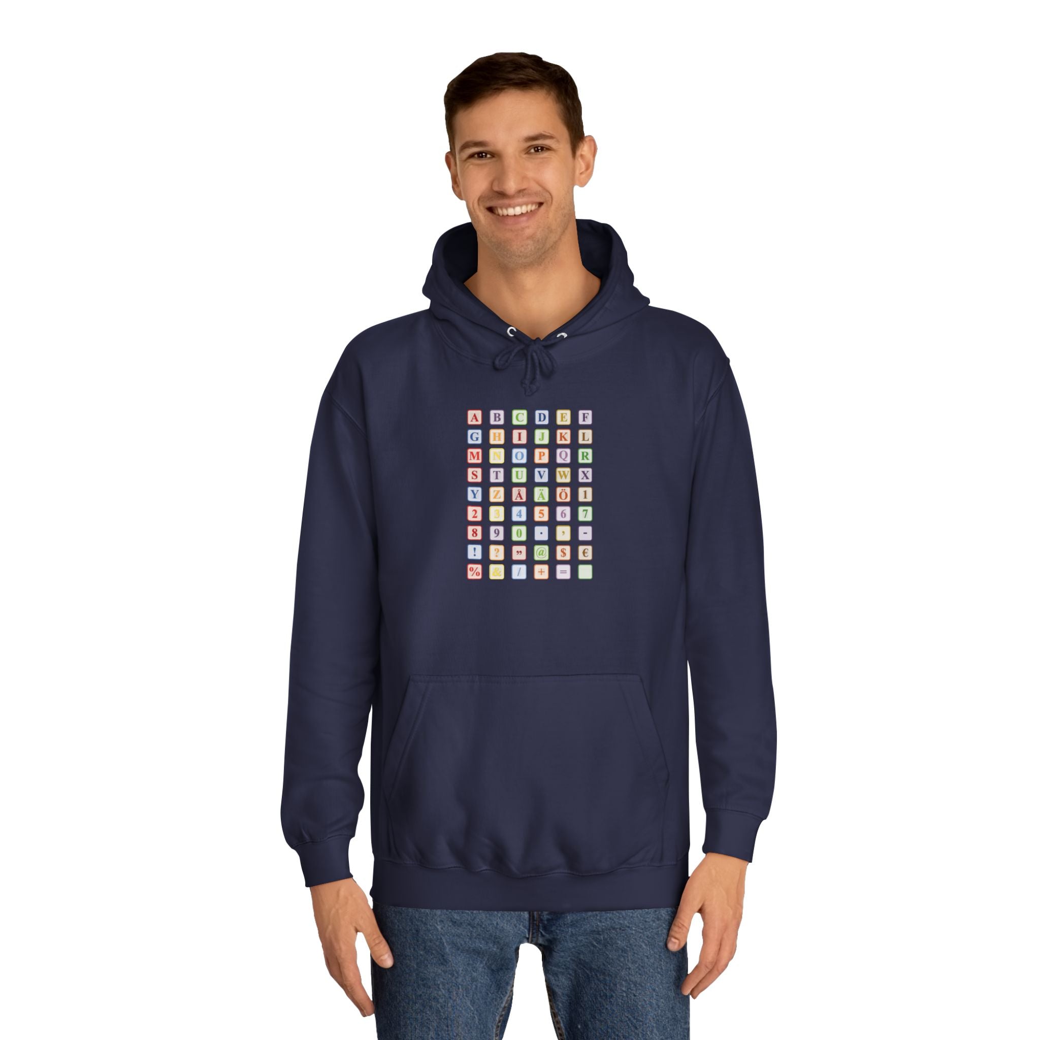 Alphabet Blocks Hoodie | Colorful Letter Grid, Back & Front Print