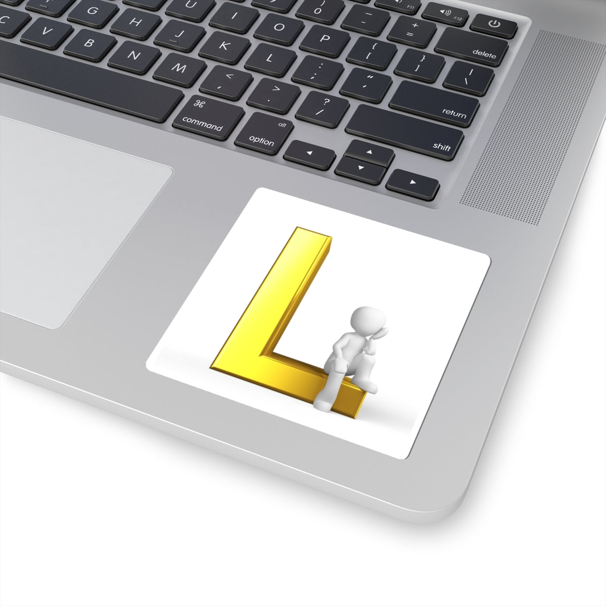 Gold 3D Letter L with Sitting Figure Sticker | Kiss-Cut Sticker