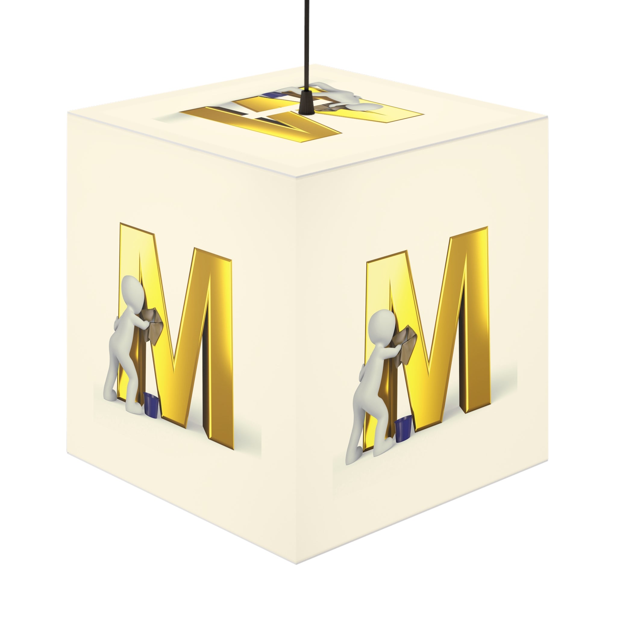 3D Worker Cleaning Gold Letter M Light Cube Lamp | Personalized Initial Decor