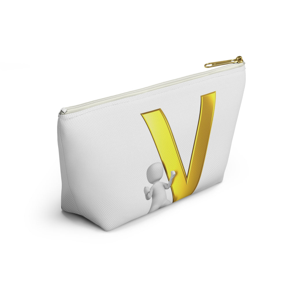Gold Letter V Monogram Accessory Pouch | Initial V Makeup Bag