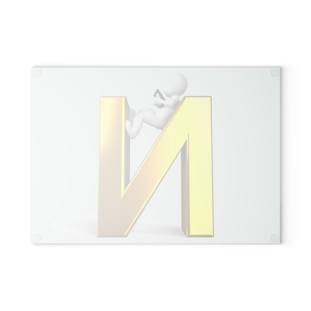 Gold Letter N with 3D Figure Glass Cutting Board | Monogram Kitchen Decor