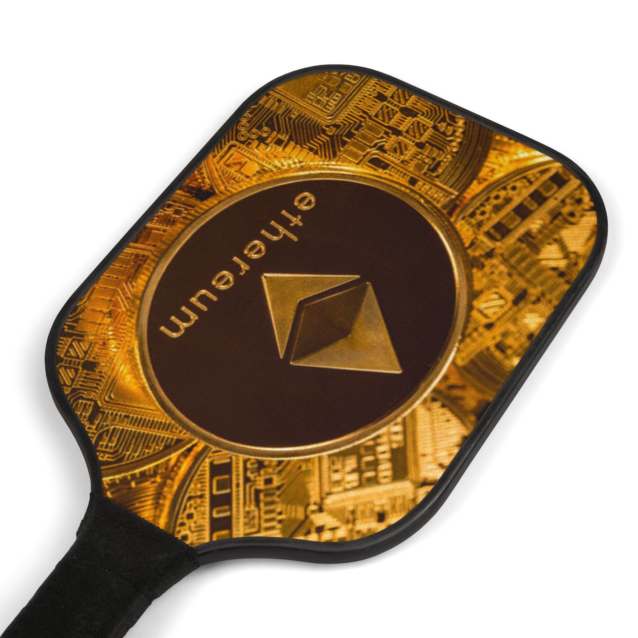 Ethereum Crypto Coin Pickleball Paddle | Bitcoin Gold Circuit Design