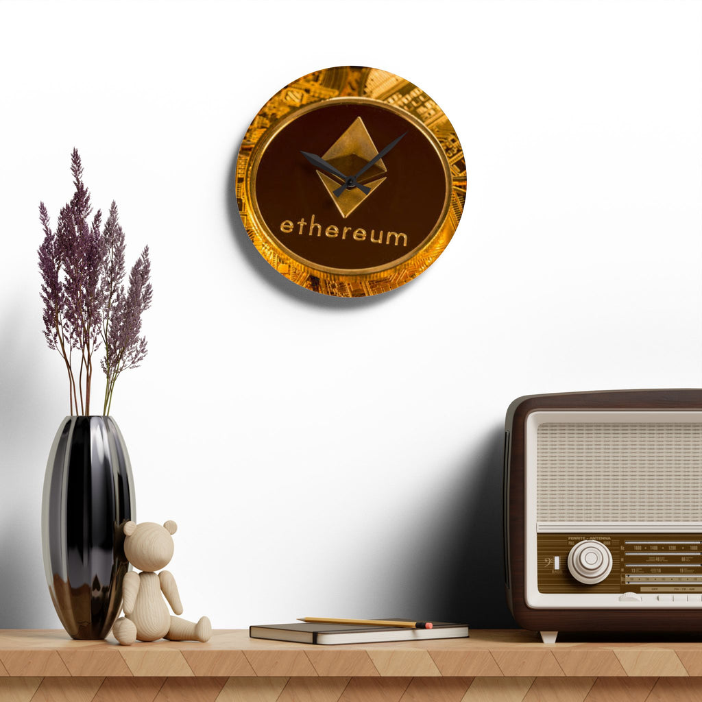 Ethereum Coin Acrylic Wall Clock | Crypto Logo Clock, Blockchain Decor