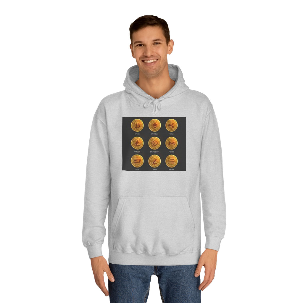 Crypto Coin Icons Hoodie | Bitcoin Ethereum Litecoin Ripple Doge Zcash Monero