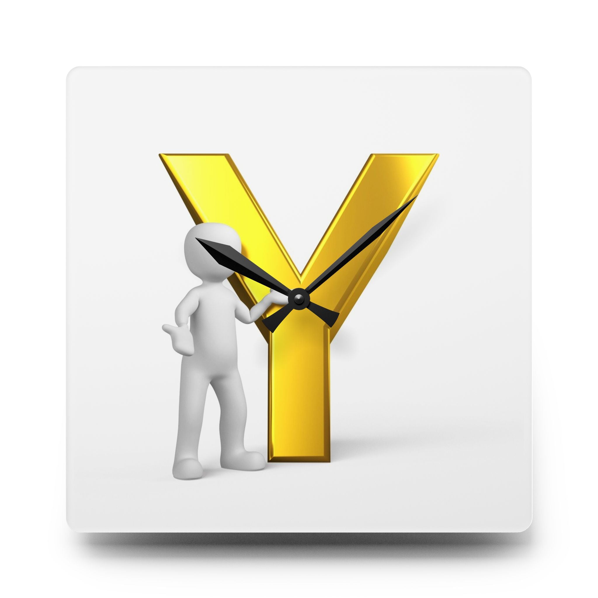 Yellow Gold Letter Y with 3D Figure Acrylic Wall Clock | Monogram Initial Decor