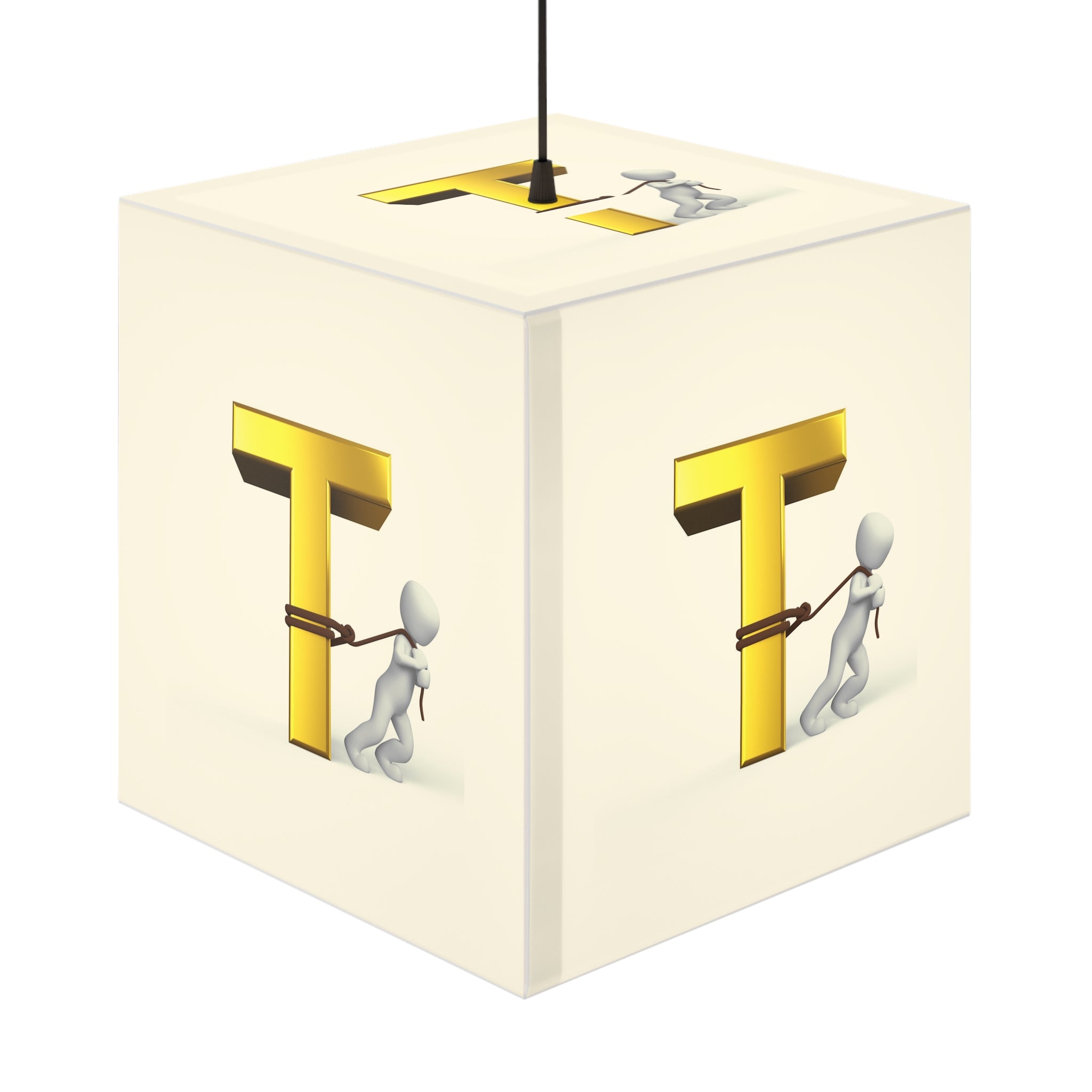 Lampe Cube Lumineux Lettre T Dorée 3D avec Figure | Décoration Initiale Personnalisée