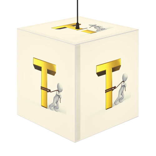Lampe Cube Lumineux Lettre T Dorée 3D avec Figure | Décoration Initiale Personnalisée