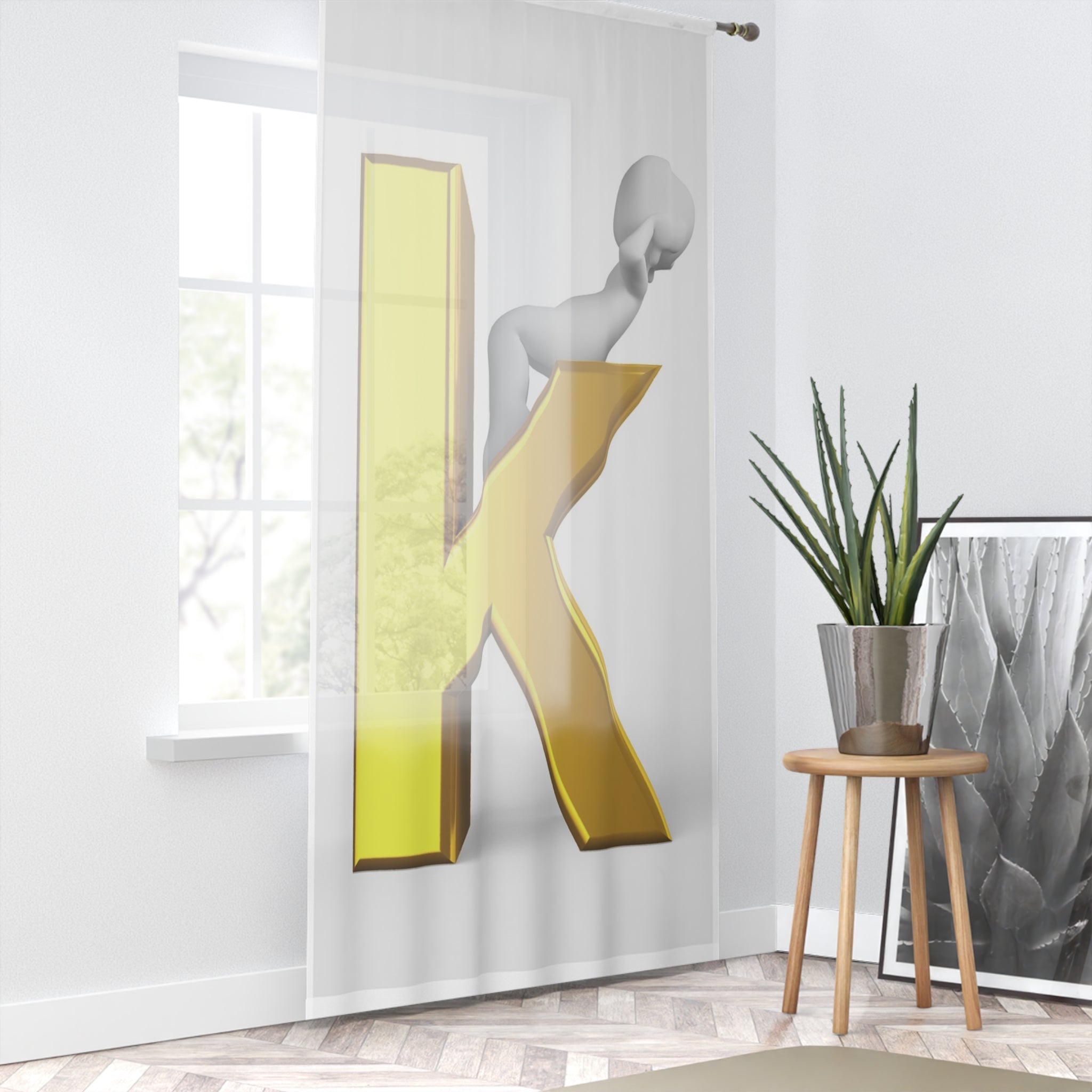 Gold Letter K Typography Window Curtain | Monogram Initial Decor