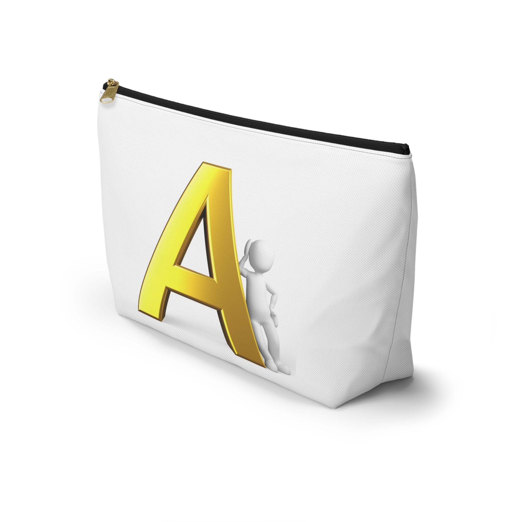 Gold Letter A Monogram Accessory Pouch | T-Bottom Cosmetic Bag