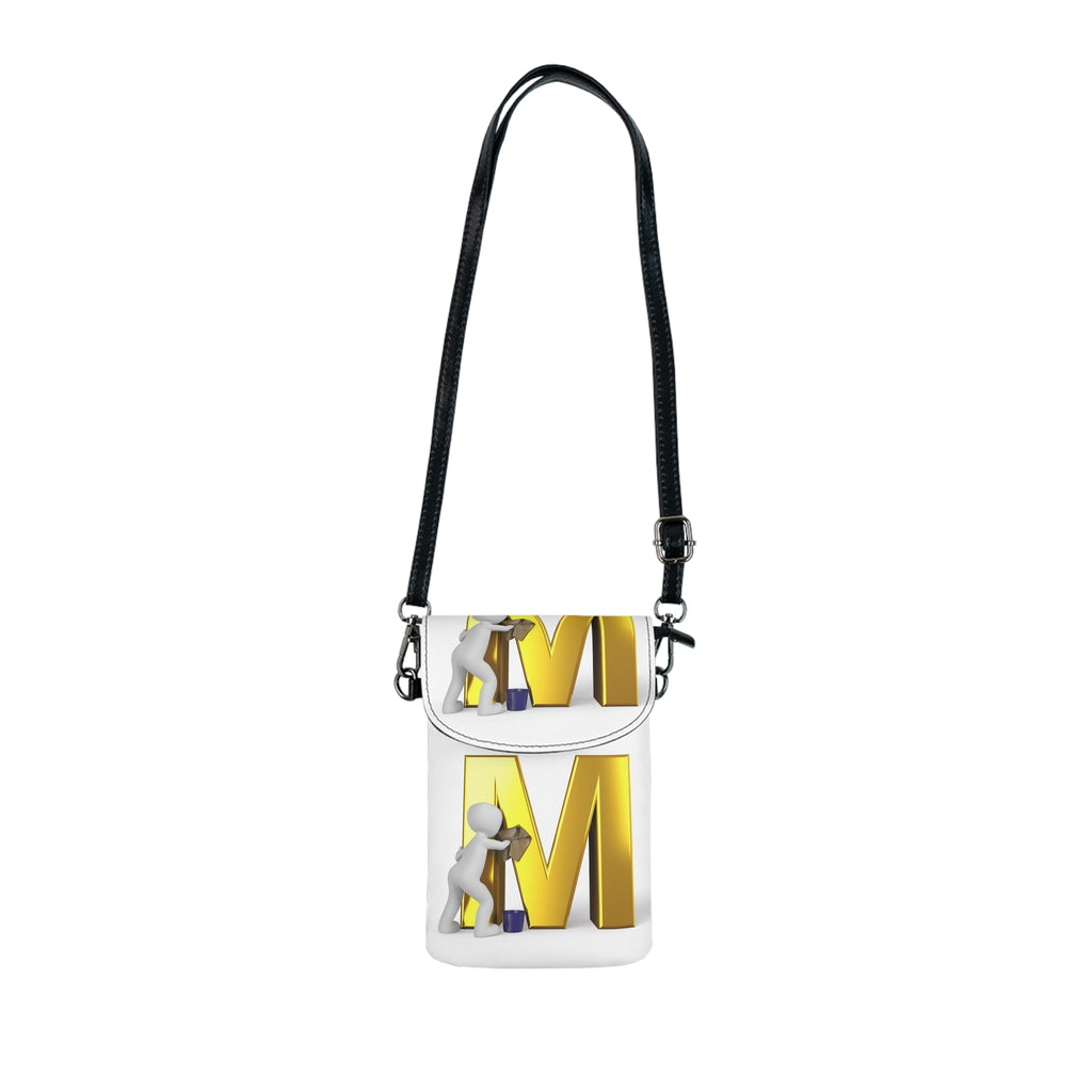 3D Character Pushing Gold Letter M Small Cell Phone Wallet | Crossbody Phone Purse