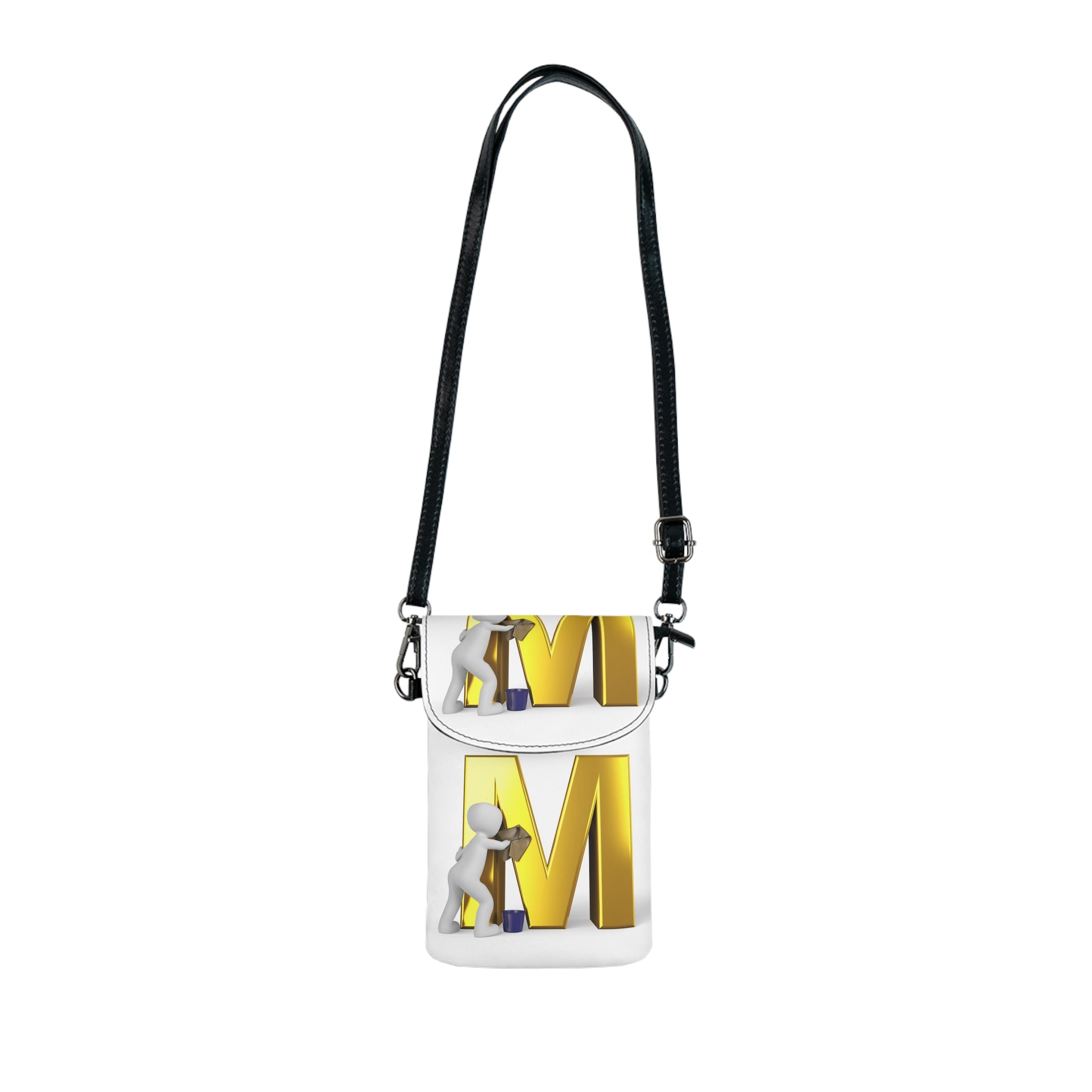 3D Character Pushing Gold Letter M Small Cell Phone Wallet | Crossbody Phone Purse