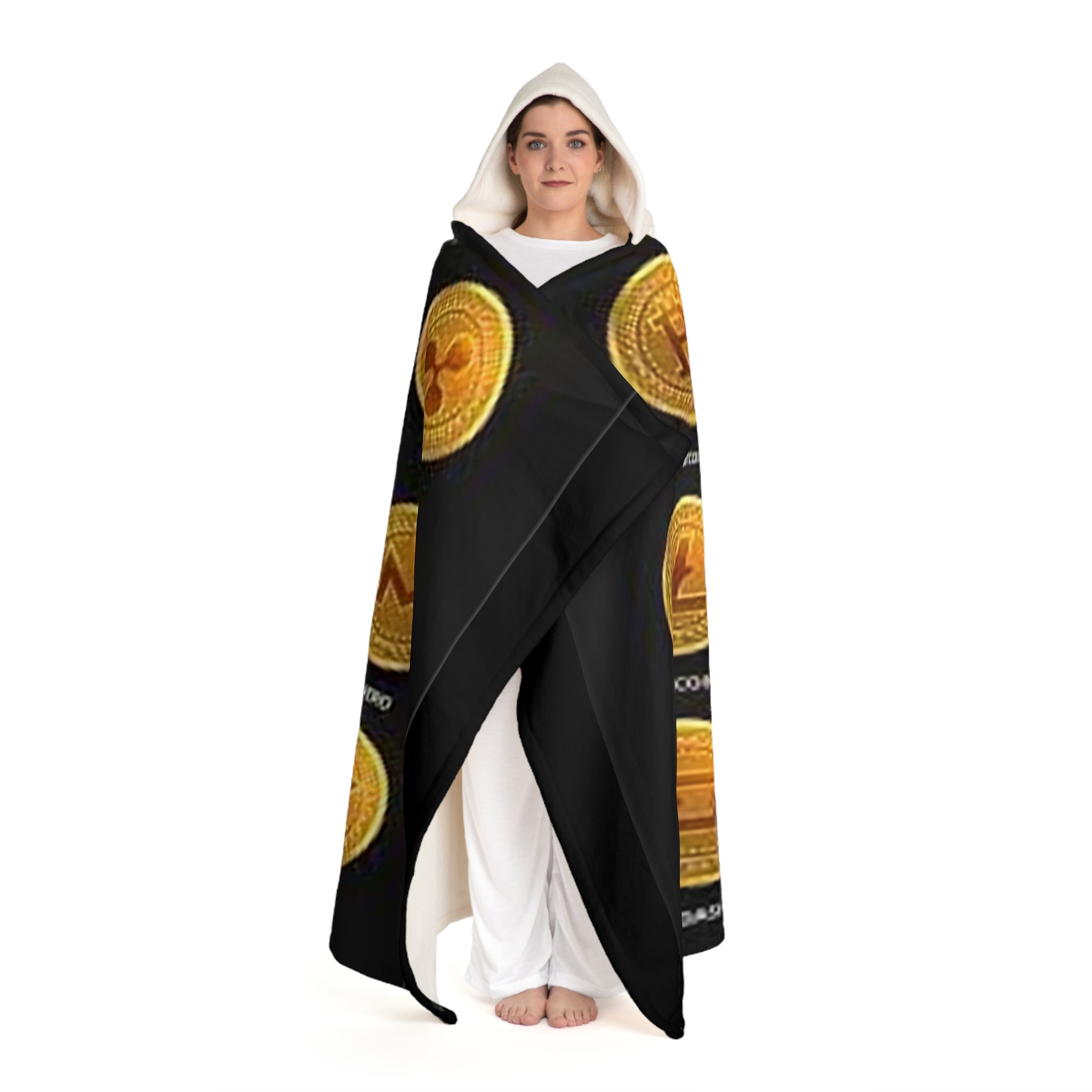 Several Golden Coins Hooded Blanket | Cryptocurrency Hooded Sherpa