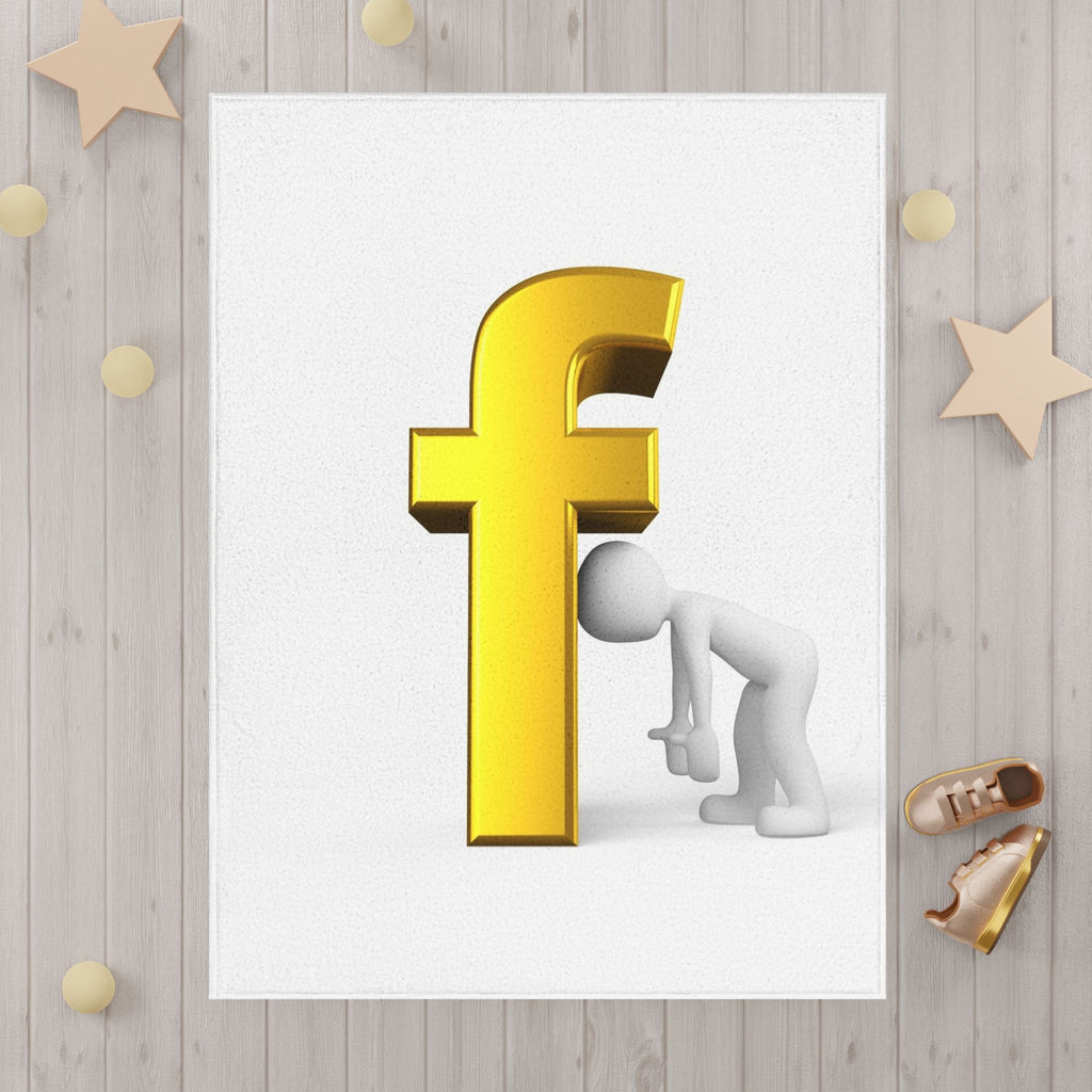 Gold Letter F with Playful Figure Toddler Blanket | Alphabet Nursery Decor