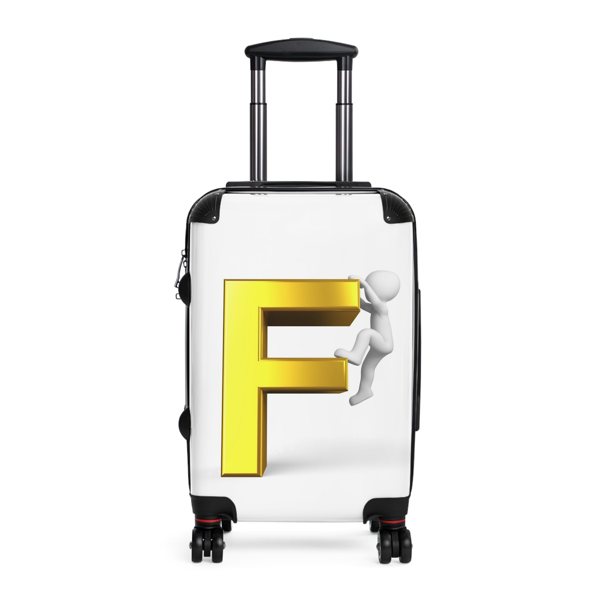3D Yellow Letter F with Climbing Figure Suitcase | Monogram Luggage
