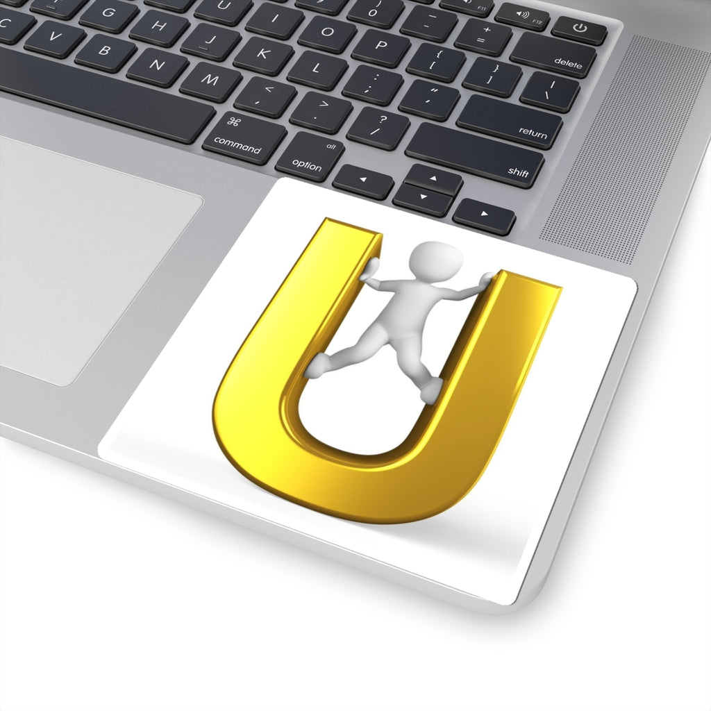 3D Gold Letter U with Climbing Figure Sticker | Kiss-Cut Sticker